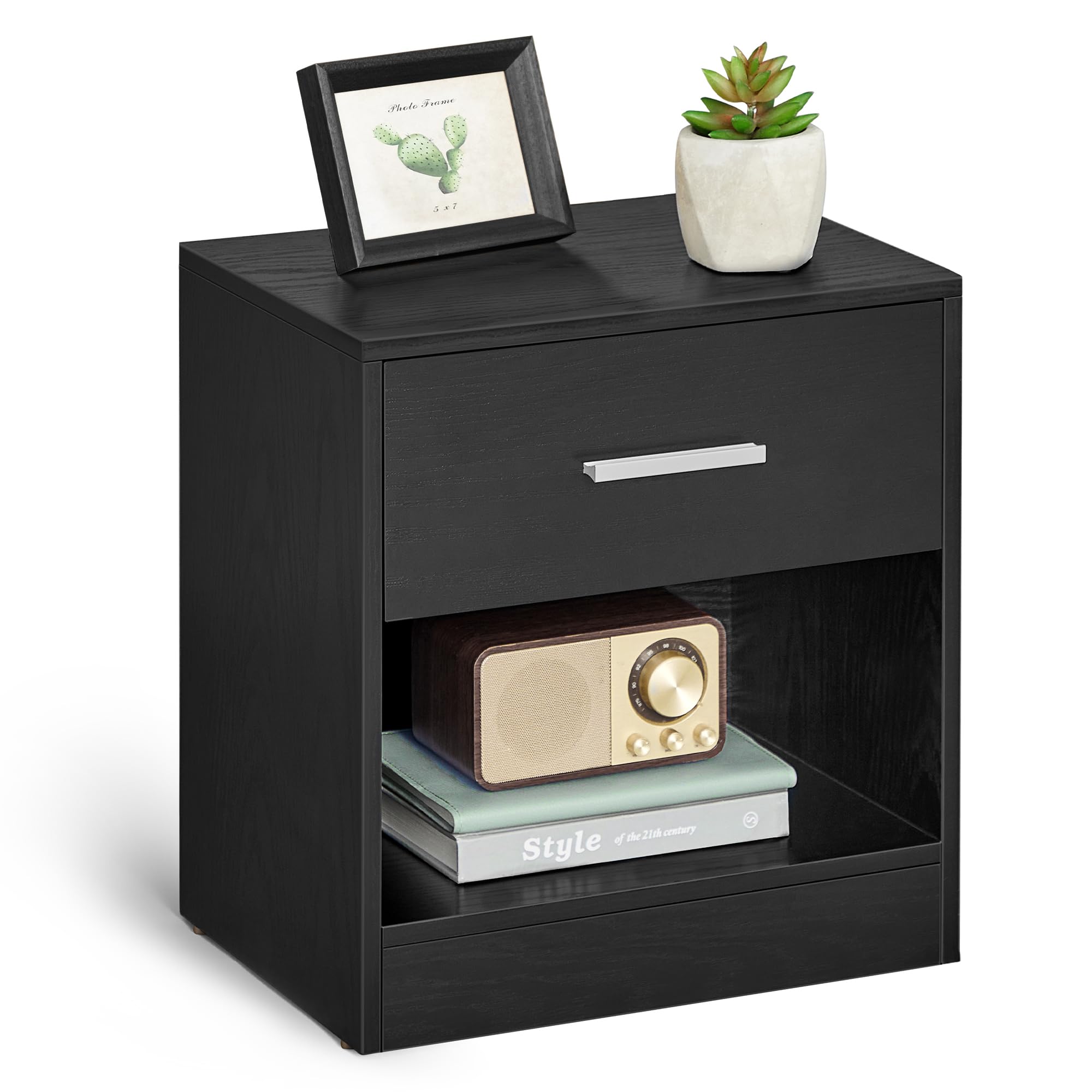 VASAGLE Bedside Table – Modern Side Table with Drawer | Classic Black