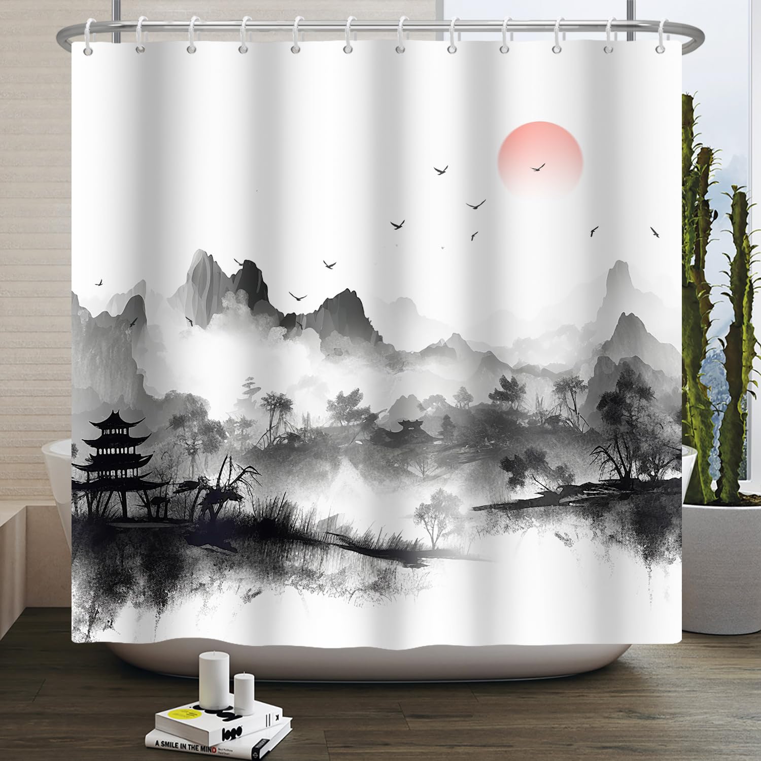 Jolof Store Chinese Ink Painting Shower Curtain - Waterproof Polyester