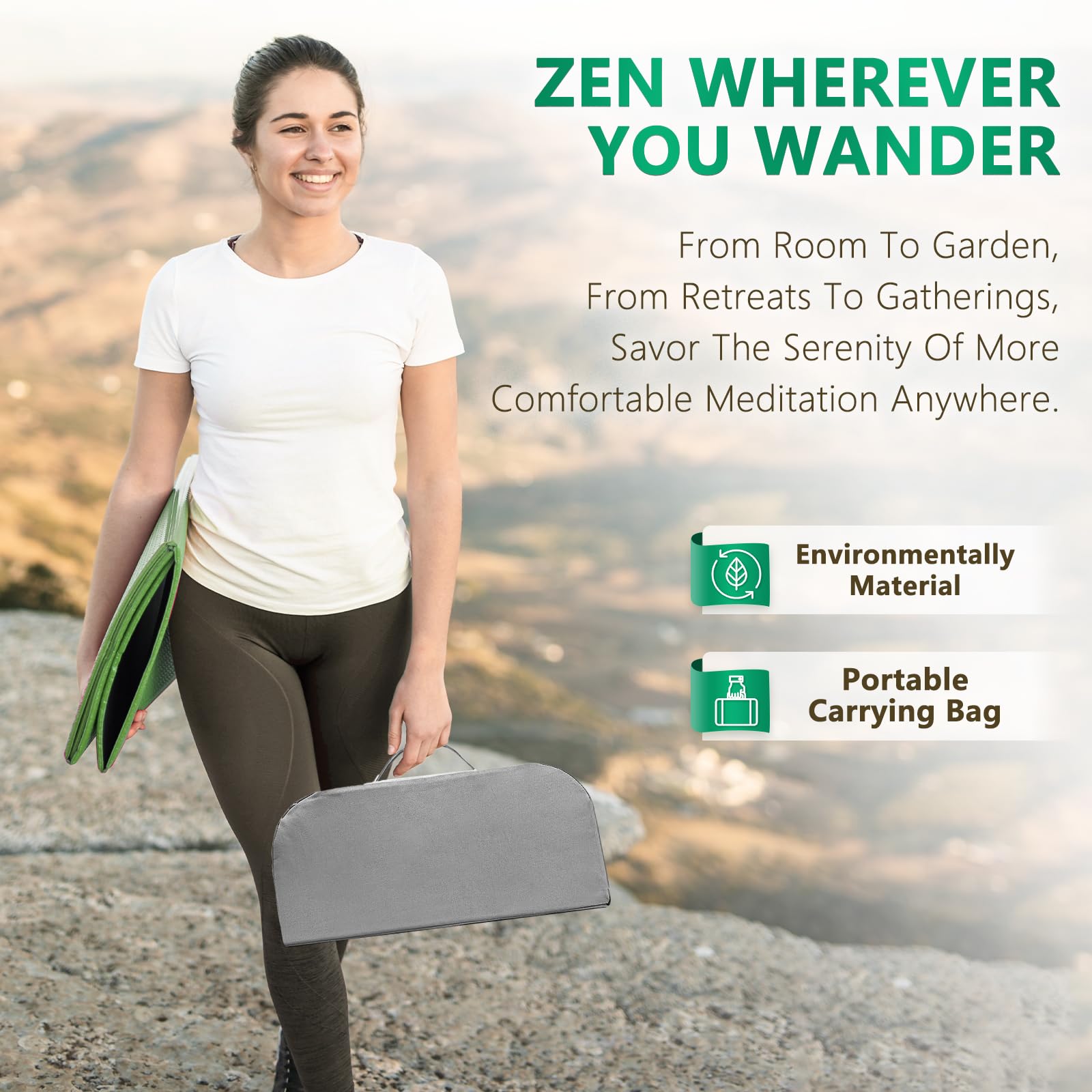 Hihealer Foldable Bamboo Meditation Bench with Velvet Cushion | Ergonomic
