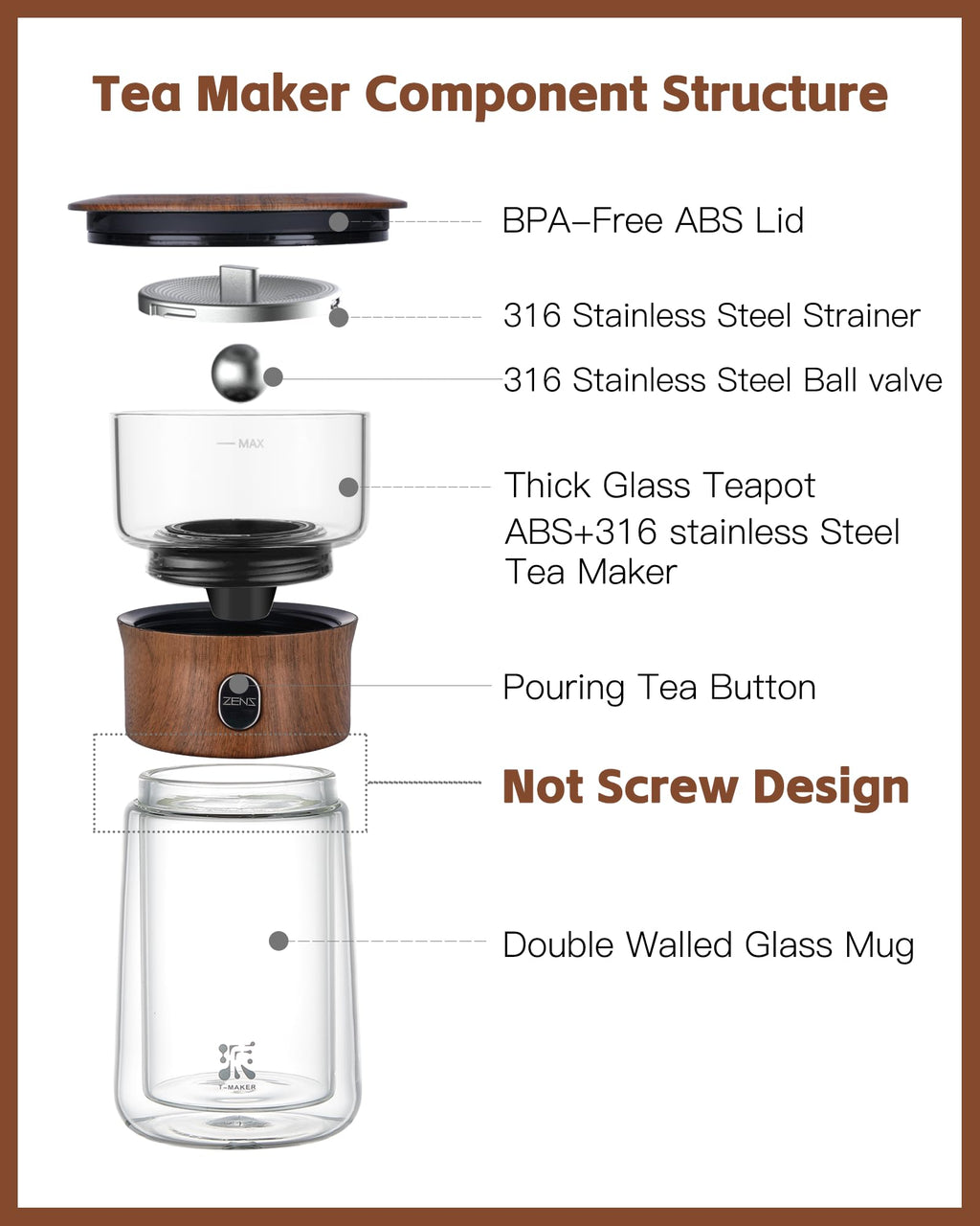 ZENS One-Touch Glass Tea Infuser Teapot – Portable Gongfu Set with Mug