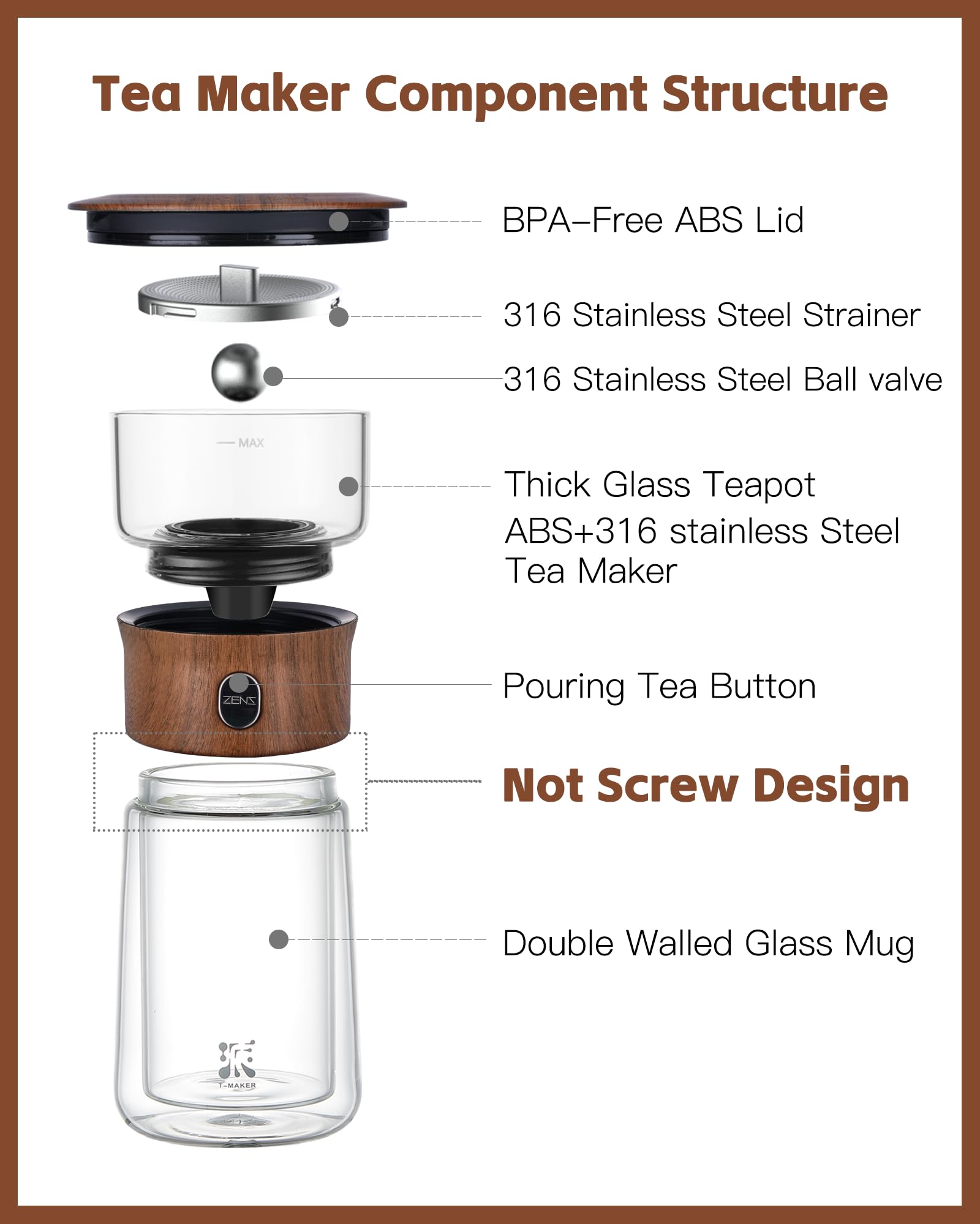 ZENS One-Touch Glass Tea Infuser Teapot – Portable Gongfu Set with Mug