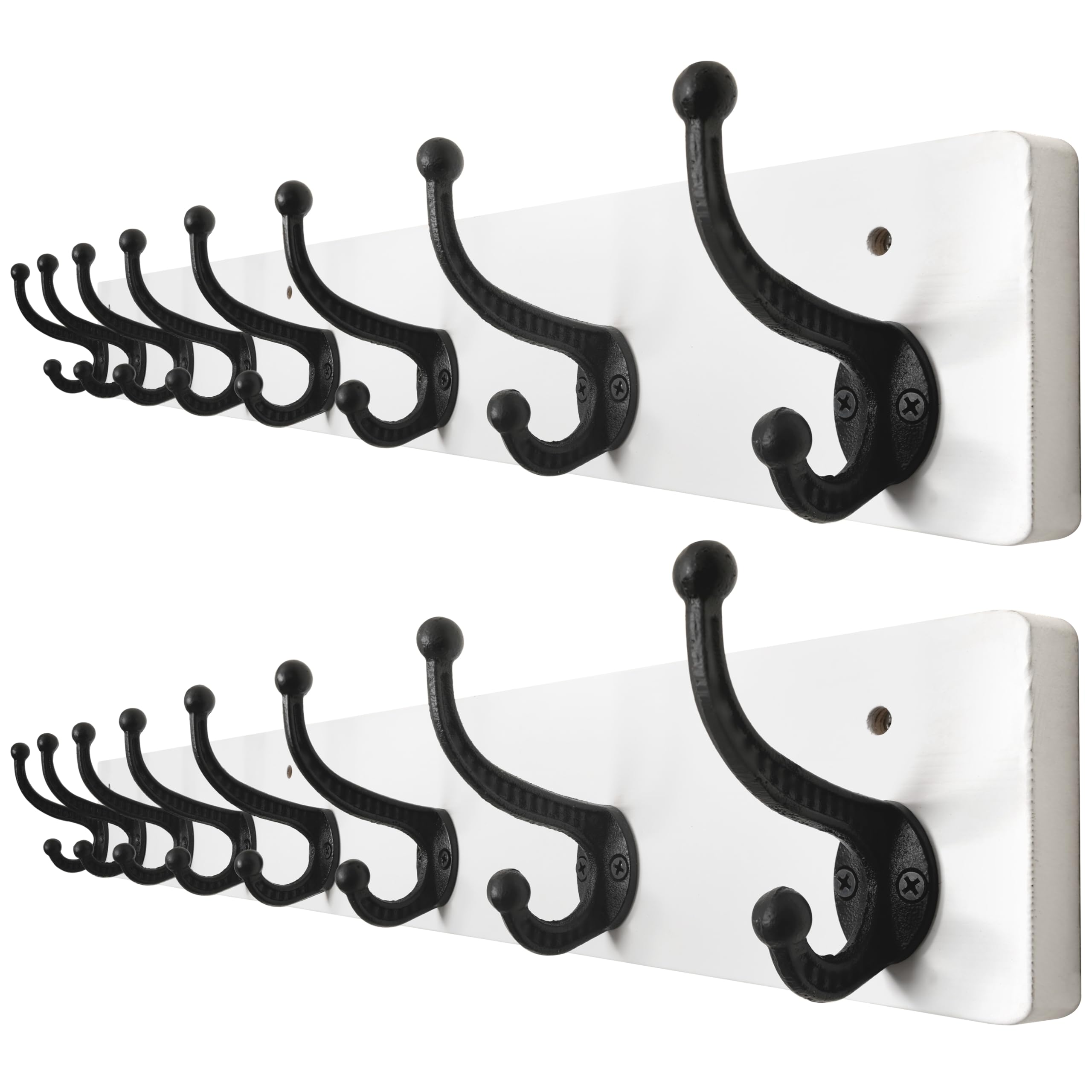 WEBI Rustic Wall Mount Coat Rack | 8 Cast Iron Hooks | Solid Wood, 2 Pack