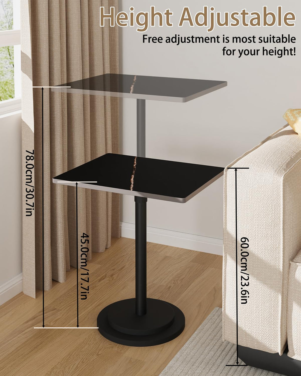 GUOHNHE Rectangle Side Table, Height Adjustable Stand, 1 Pack, Black - image 4