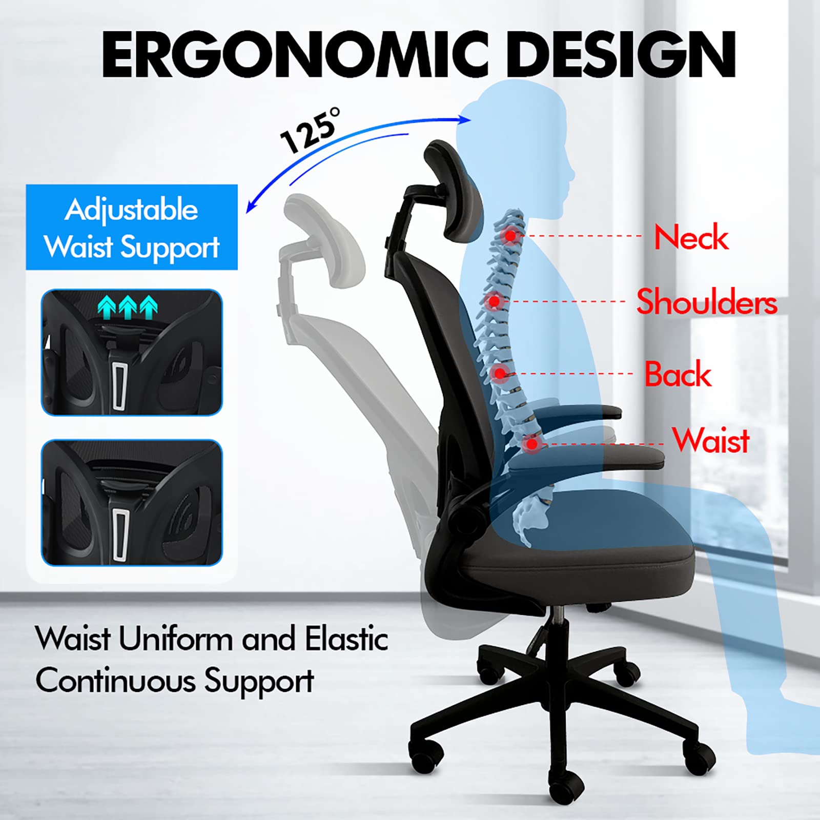 OWAY Ergonomic Mesh Office Chair - High-Back Desk Chair with Lumbar Support