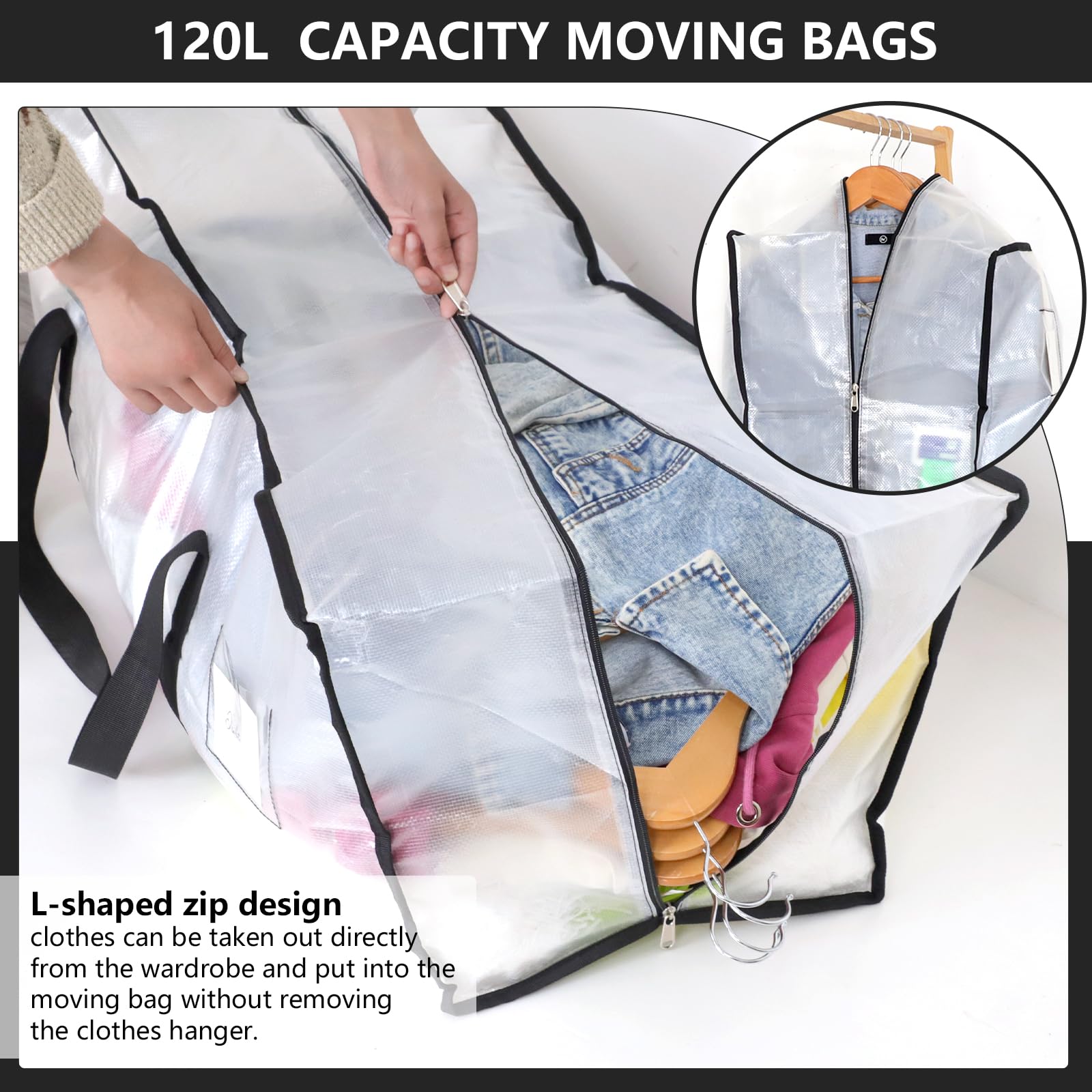 Dntorx 6-Pack 120L Heavy Duty Moving Bags | Clear Waterproof Storage Totes