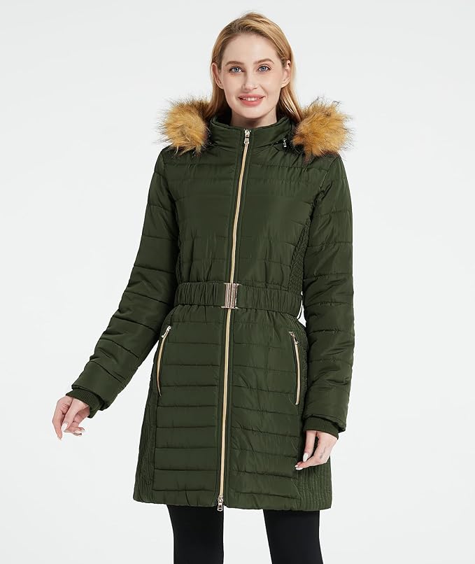 Wantdo Women's Long Winter Puffer Coat - Waterproof Army Green Jacket