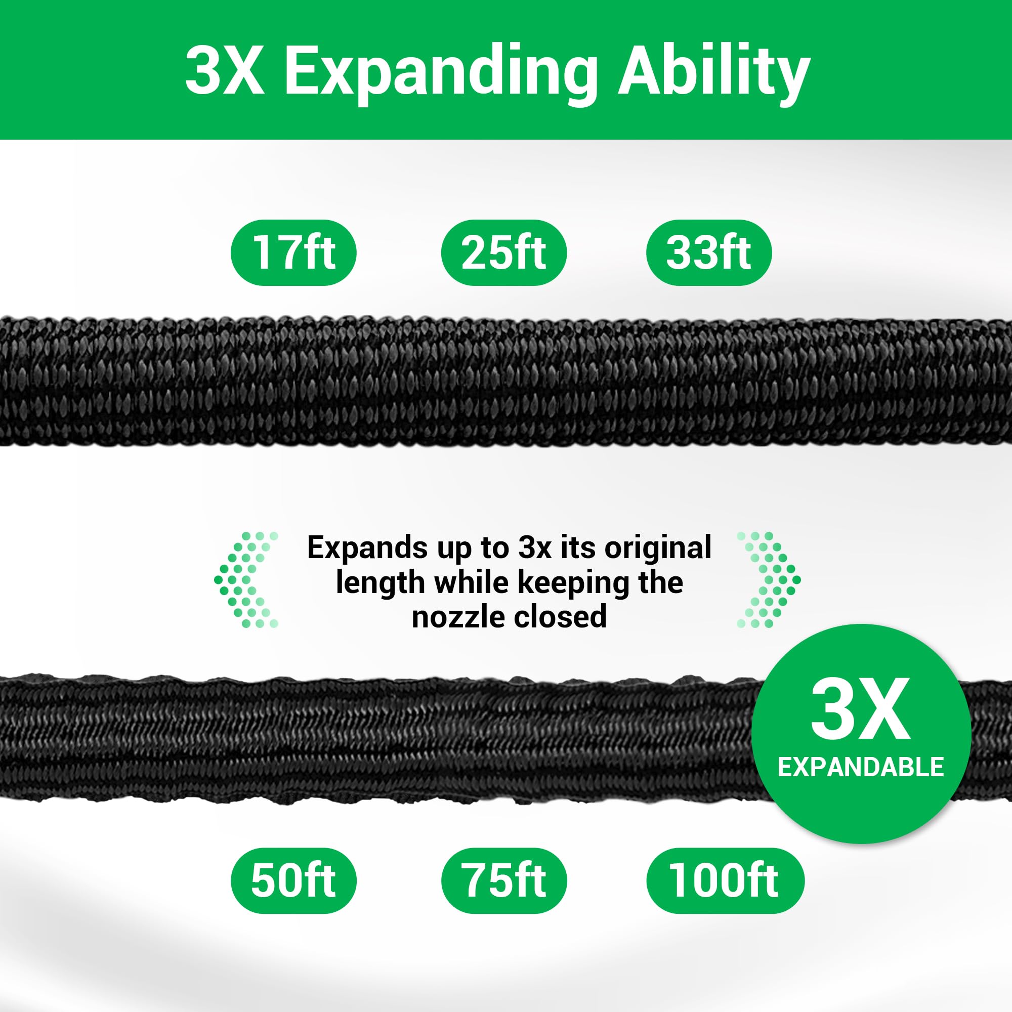 TheFitLife Expandable Garden Hose – 100ft Triple Core Latex & 8-Pattern Nozzle