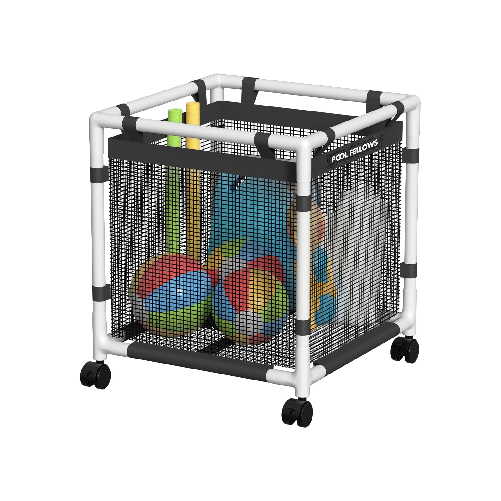 POOL FELLOWS Pool Storage Bin | 45 Gallon Mesh Organizer with Wheels