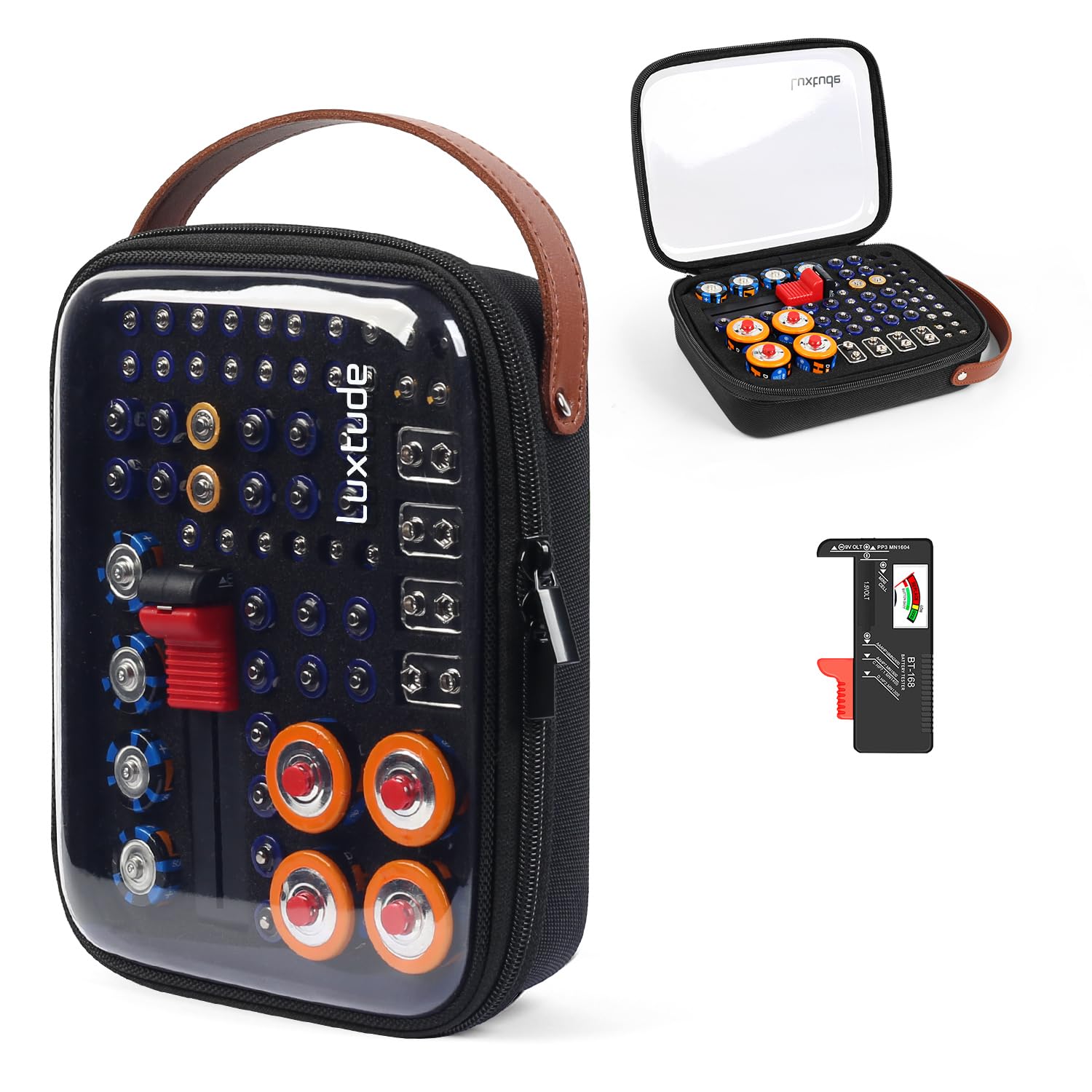 Luxtude Battery Organizer Storage Case with Tester - Holds 66 PCS, Black