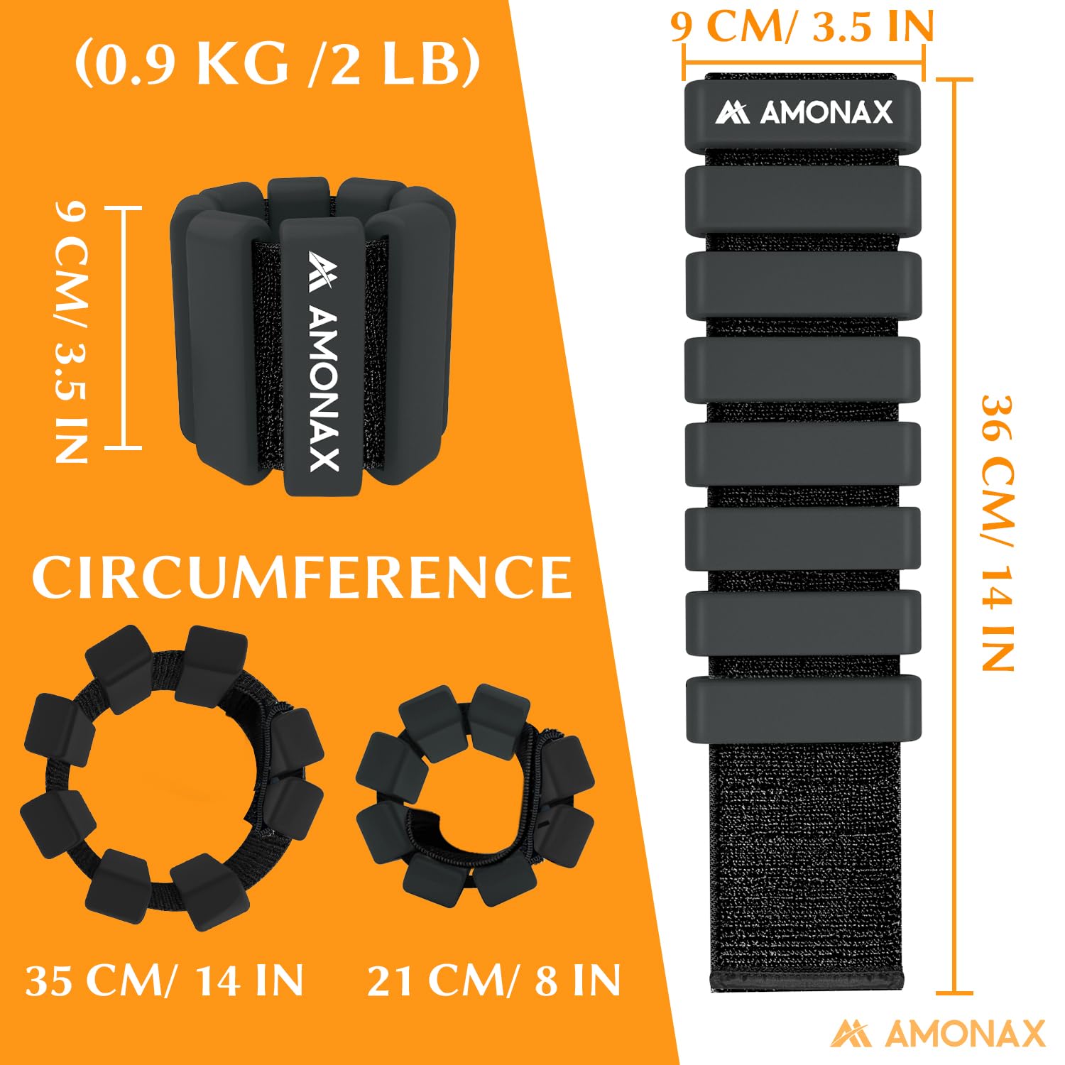 Amonax Adjustable Ankle and Wrist Weights Set | Silicone 1lb-2lb Pair