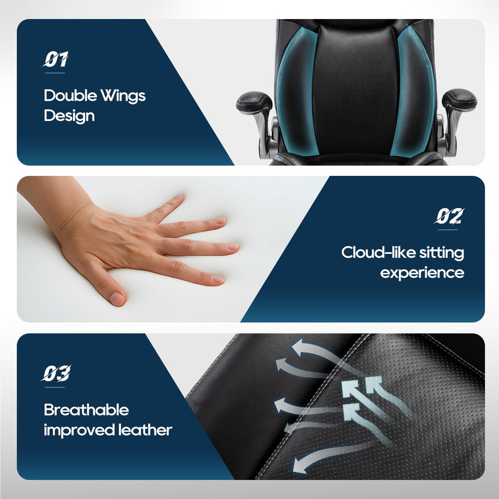 Ergonomic Executive Office Chair with Adjustable Lumbar Support, Flip-up Armrests, Double Padded Seat & Tilt Function - image 2
