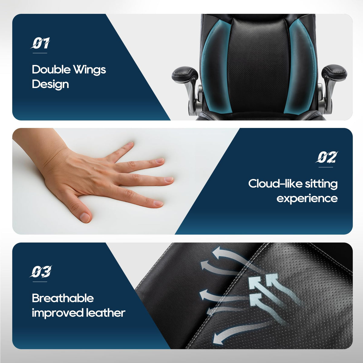 Ergonomic Executive Office Chair with Adjustable Lumbar Support, Flip-up Armrests, Double Padded Seat & Tilt Function - image 2