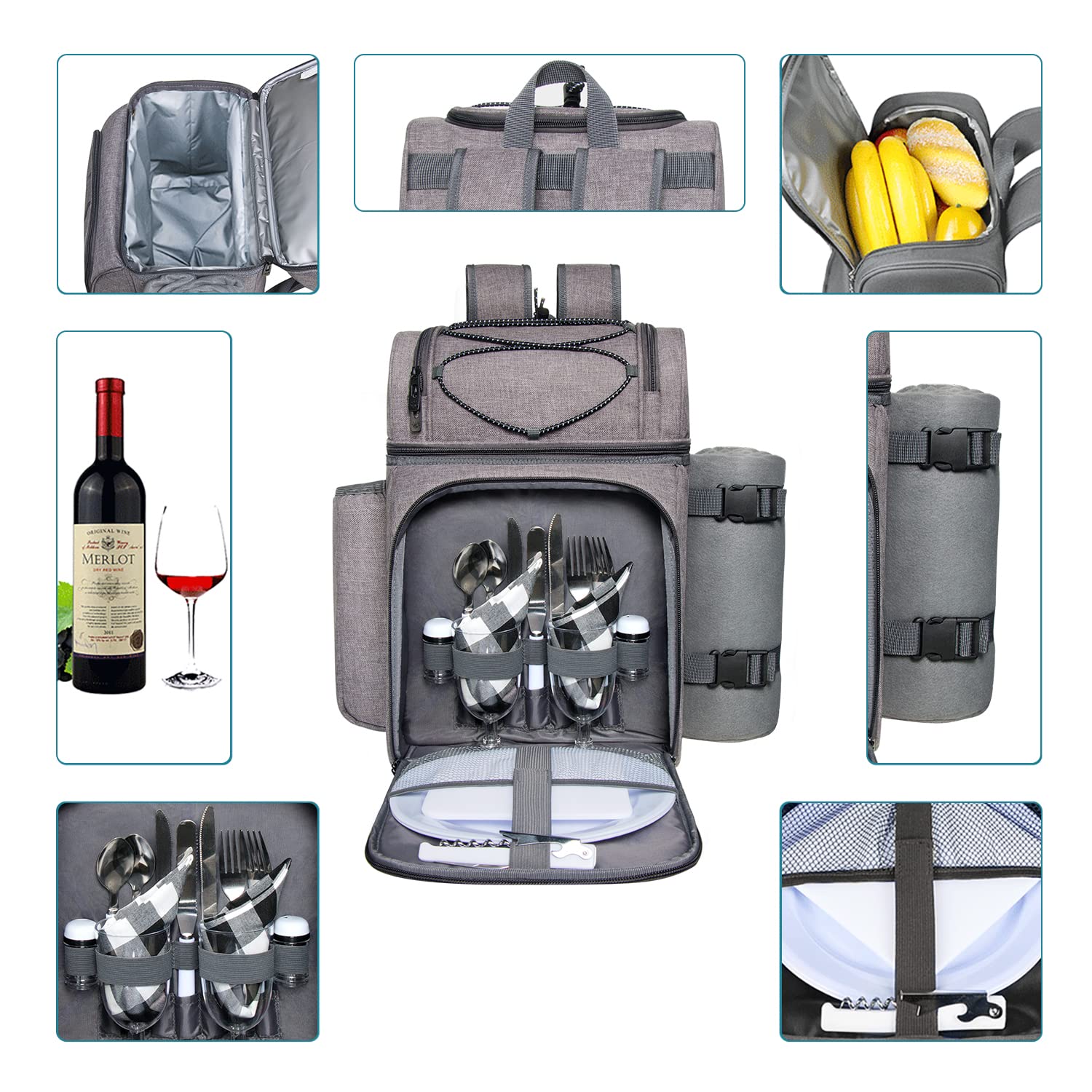 Hap Tim Picnic Backpack for 2 – Insulated Cooler Bag with Blanket & Cutlery