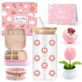 Daisy Glass Cup Gift Basket for Teen Girls with Jewelry Box