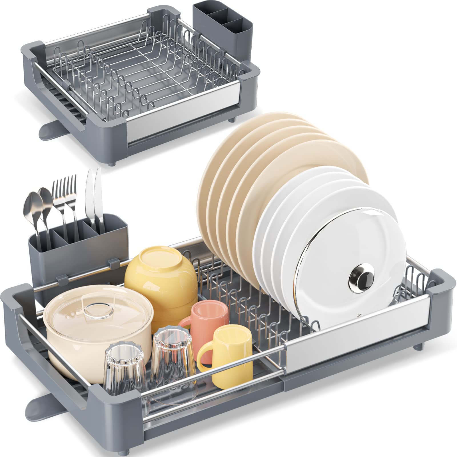 KINGRACK Expandable Dish Drying Rack | Stainless Steel Foldable Drainer