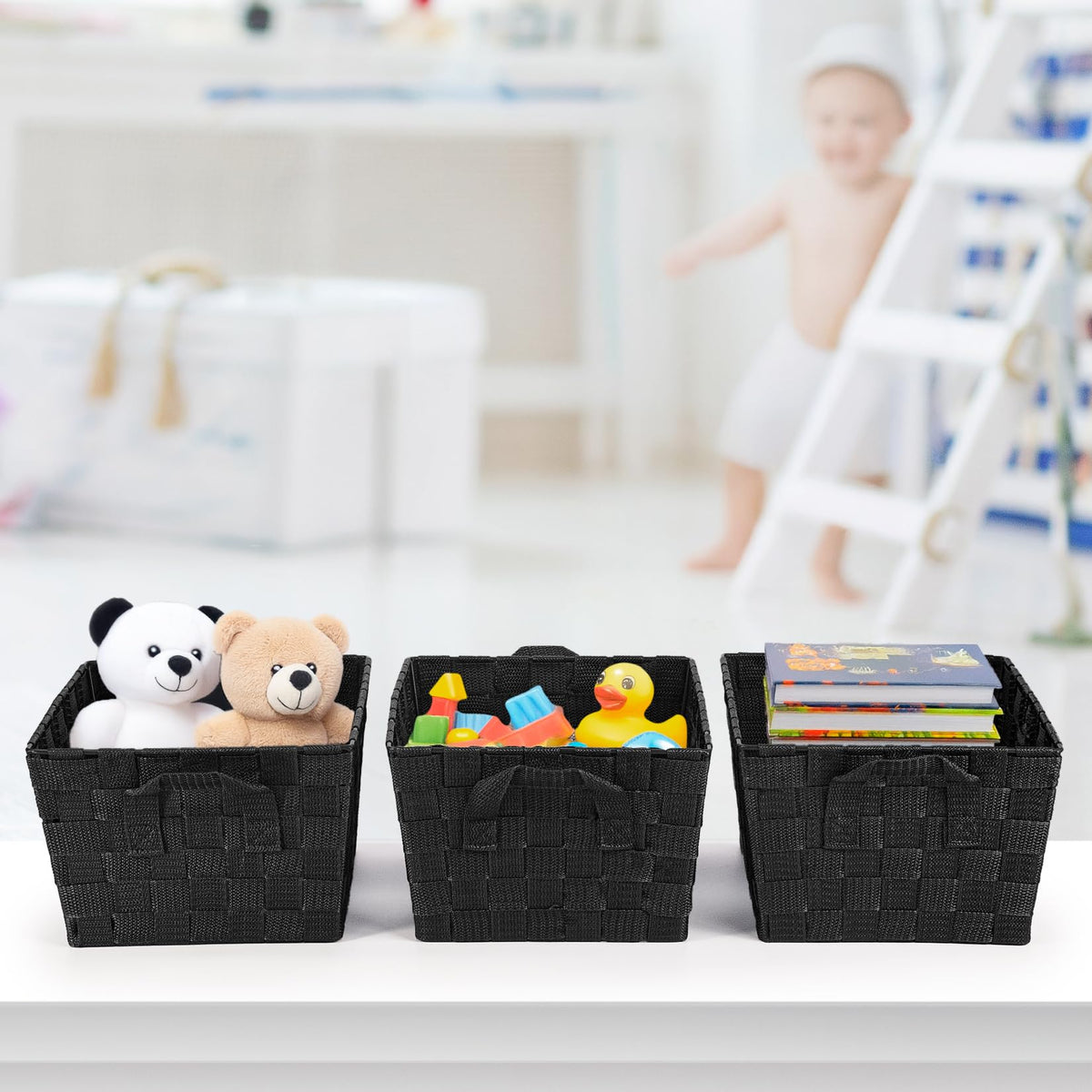 EHC Storage Baskets set of 3, Storage baskets for shelves, Storage Boxes Storage Organiser Hamper Basket, Black - image 5