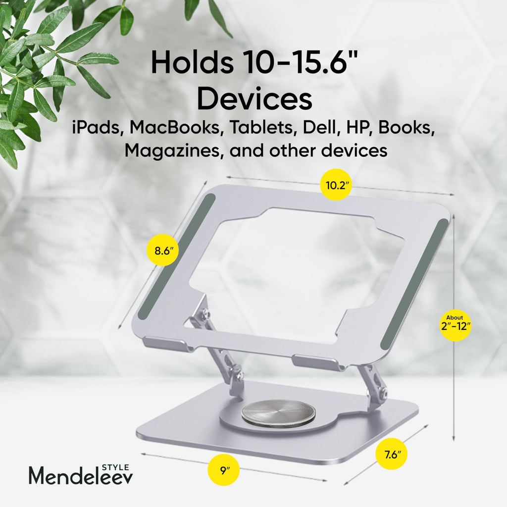 MENDELEEV STYLE Silver Laptop Stand for Desk with 360 Rotating Base Compatible with MacBook Pro/Air Notebook up to 16 Inches Computer Stand for - image 3