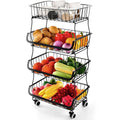 Jolof Store 4-Tier Stackable Metal Wire Fruit Basket on Wheels