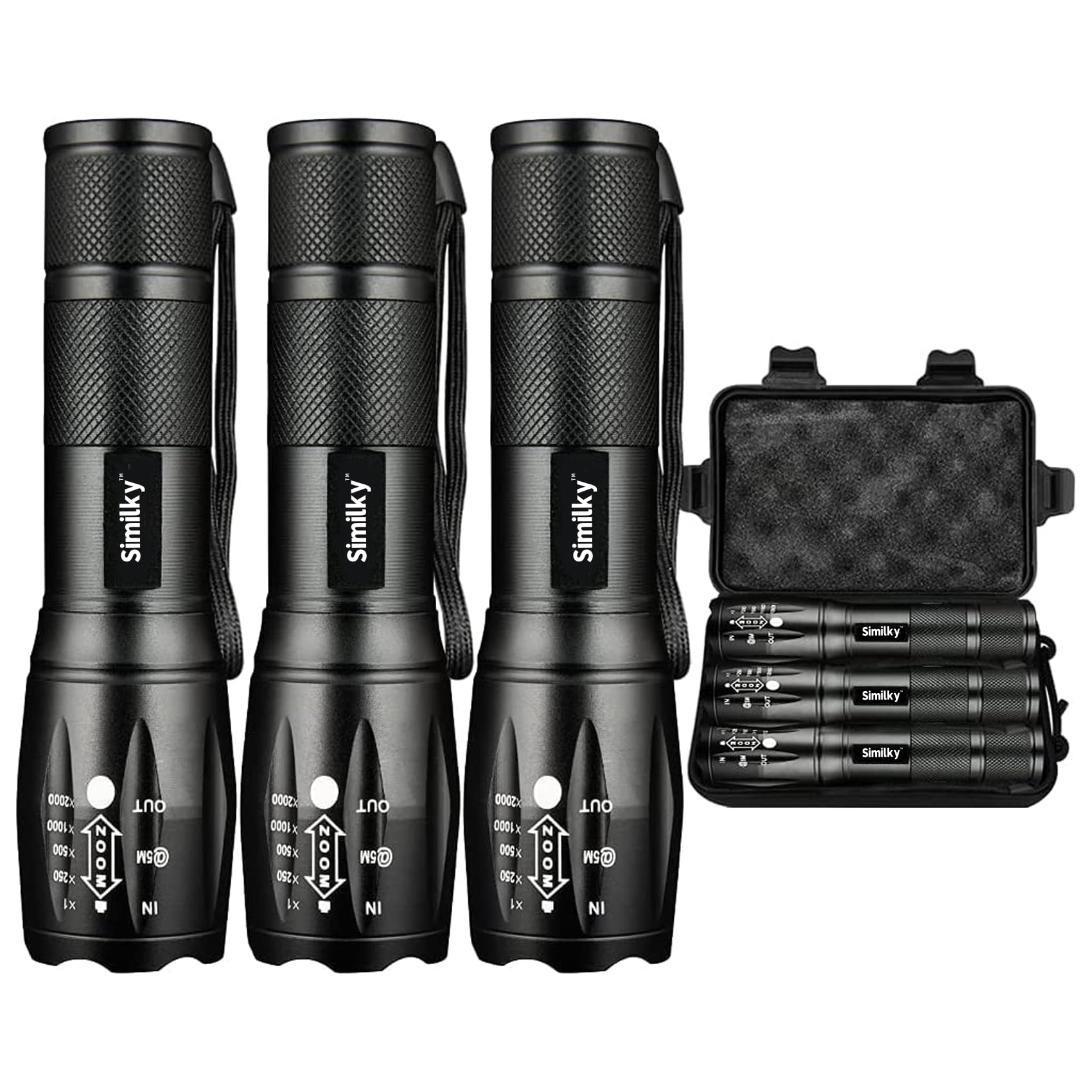 SIMILKY LED Tactical Torch 3-Pack | 1200 Lumen Water Resistant Flashlight