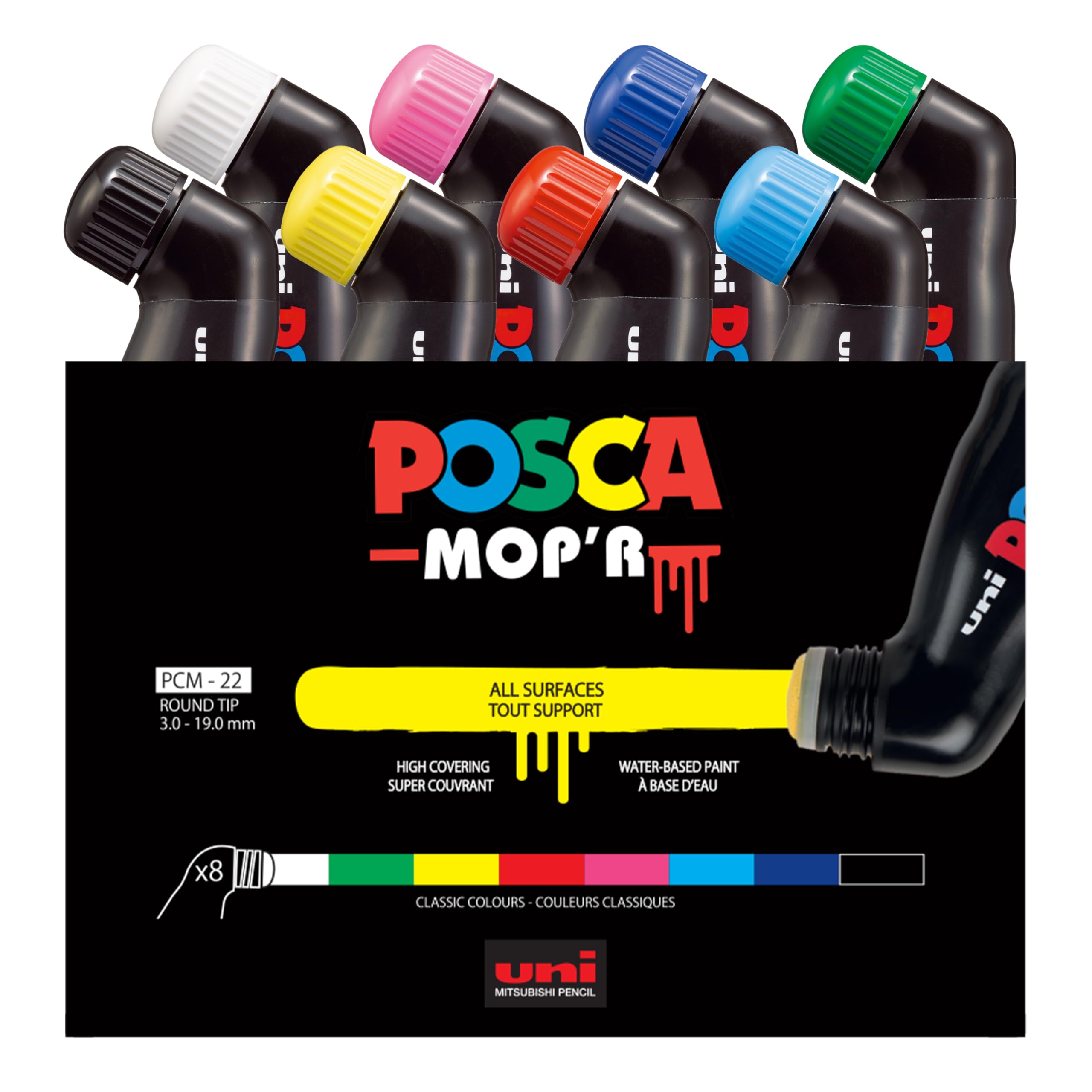 Posca MOP'R PCM-22 Paint Markers | XXL Round Tip Art Pens | Set of 8