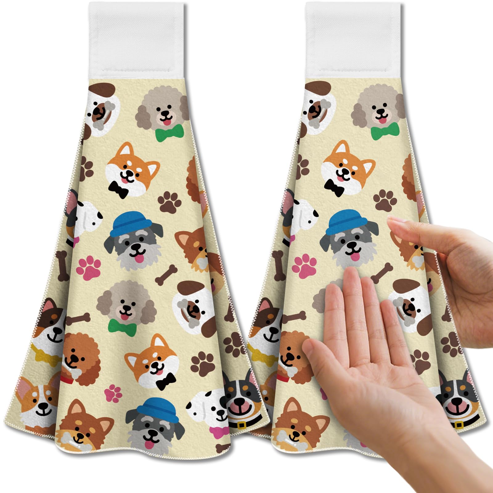 CUTHOLLOW Puppy Microfiber Kitchen Tea Towels with Loop - Set of 2
