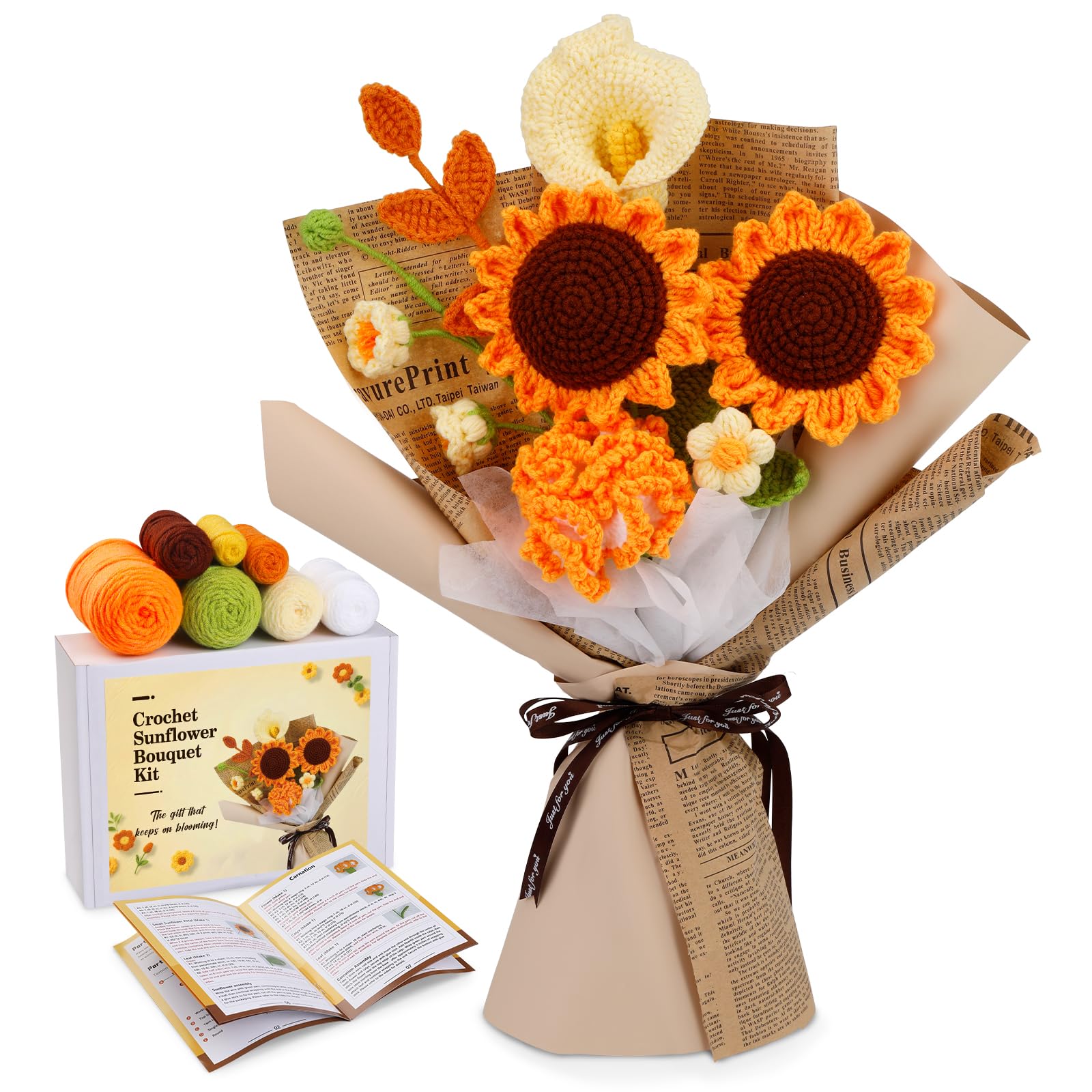 ENCHOL Sunflower Bouquet Crochet Kit for Beginners with Video Tutorials