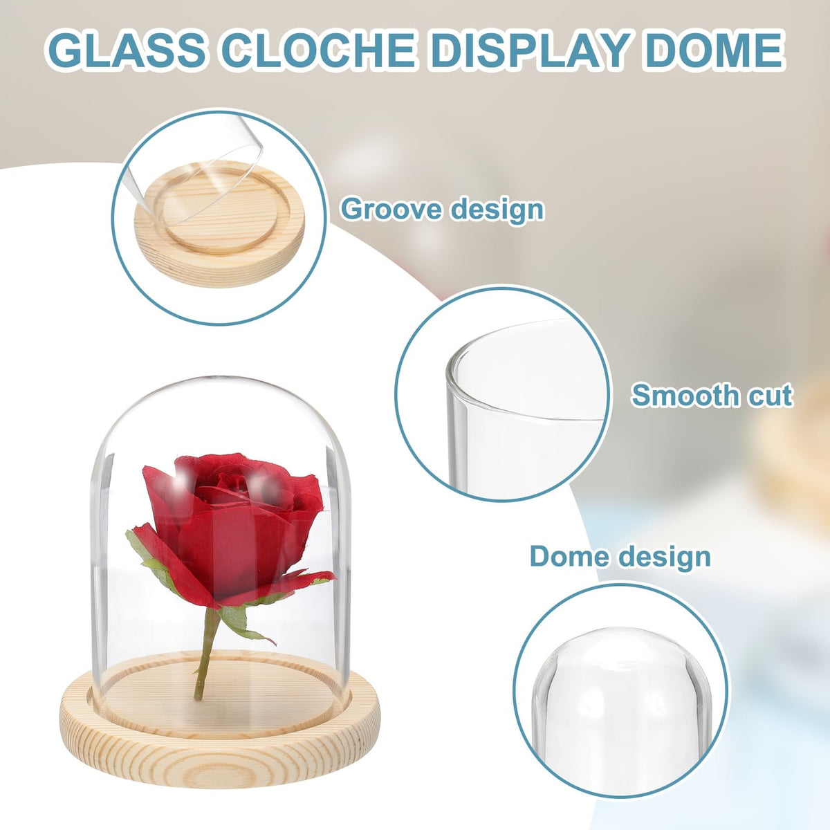 sourcing map Glass Cloche Display Dome, 4.7" x 3.5" Glass Dome Display Case Wood Base Tabletop Jar Case Decorative Bell Jar for Plant Home Decor - image 3