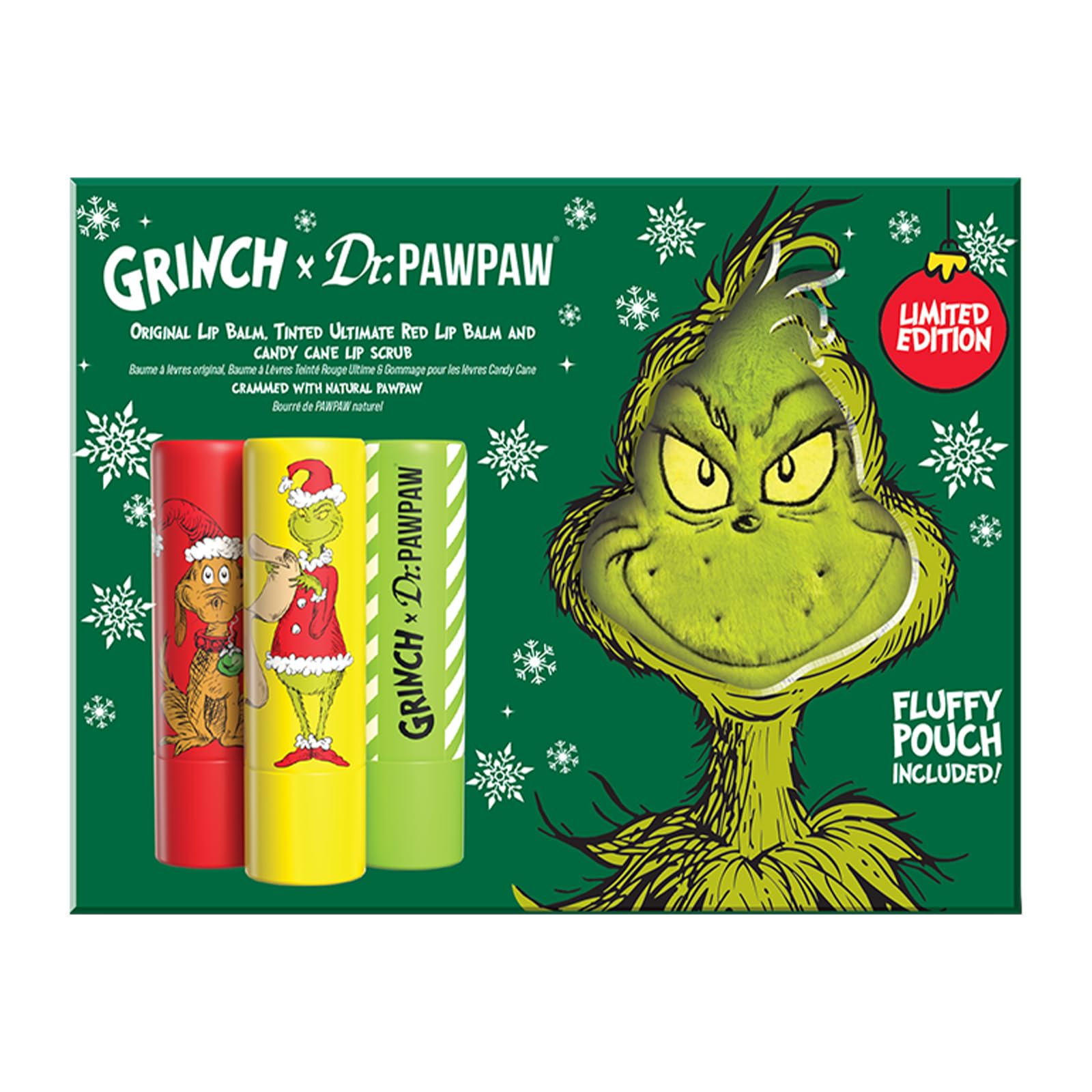 Dr.PAWPAW x The Grinch Lip Care Gift Set - 3pc Balm & Scrub with Pouch