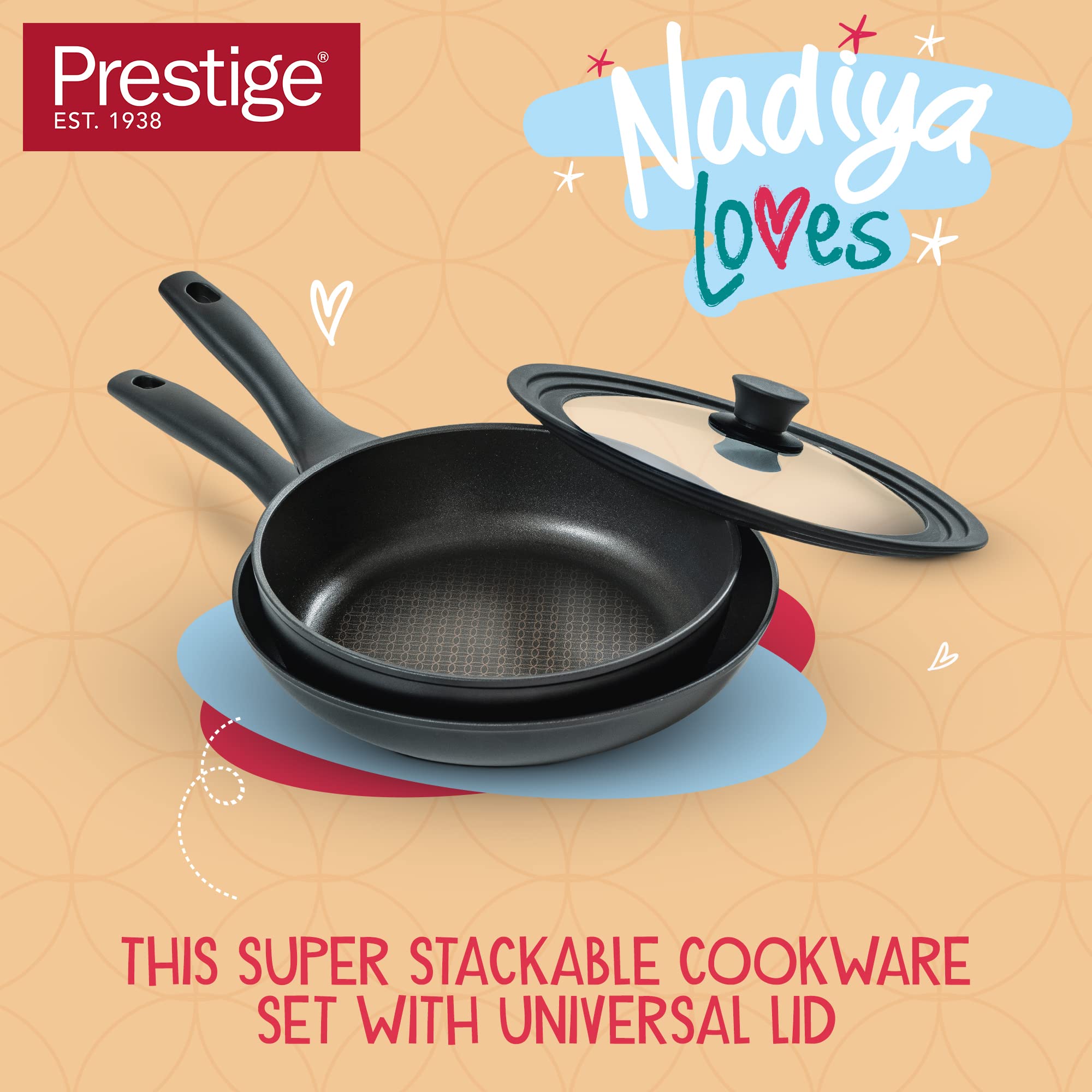 Prestige Nadiya Nesting Non-Stick Frying Pan Set | 3pc Induction Set