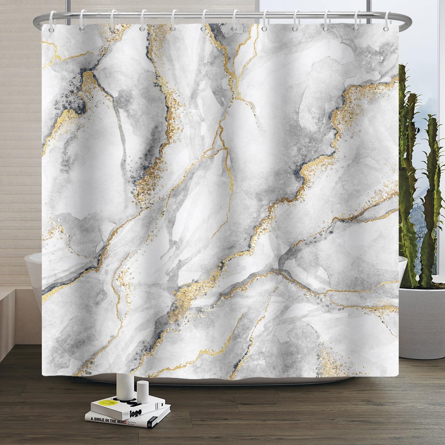 Xiaoterna Marble Shower Curtain | Grey & Gold Luxury Polyester - 180x200cm