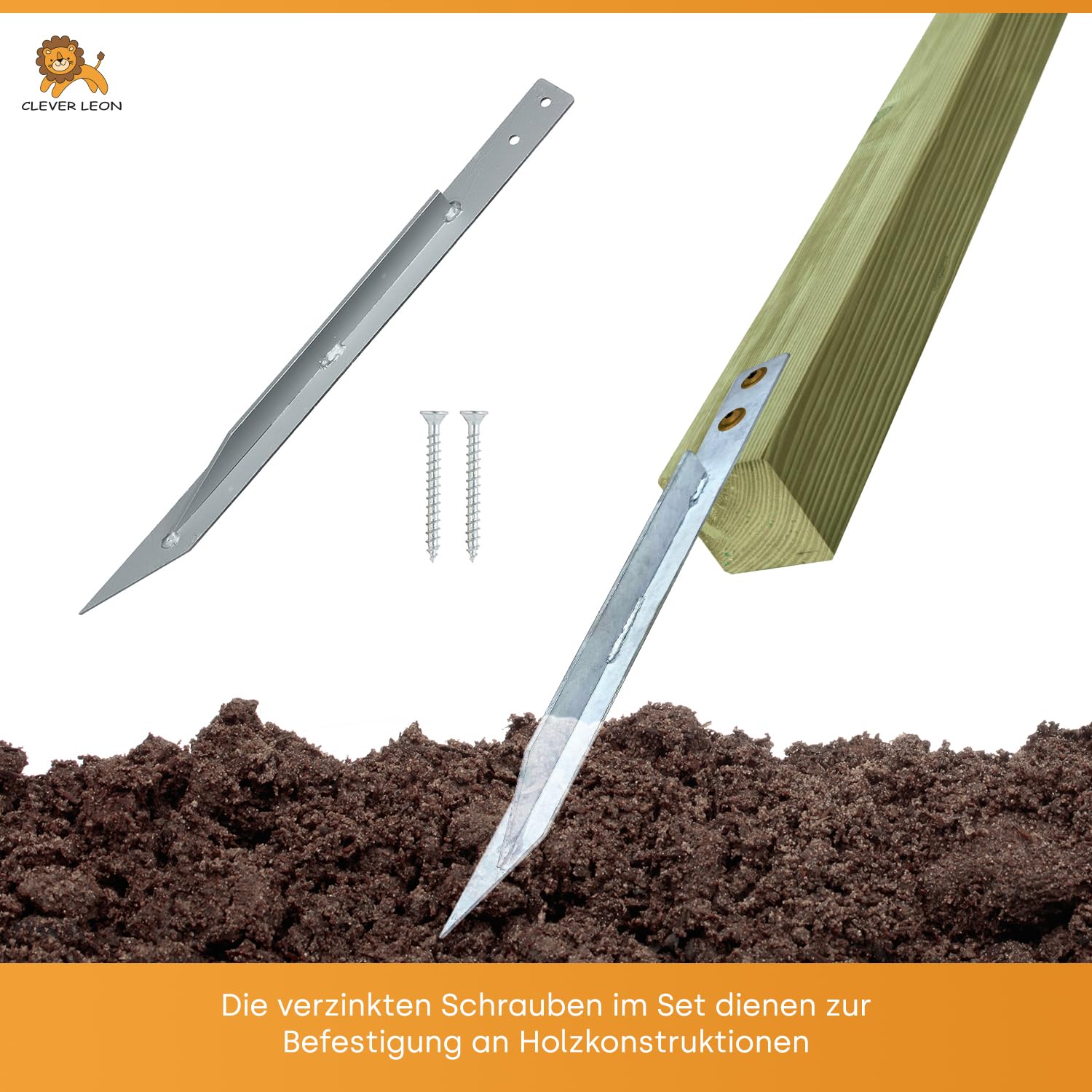 Clever Leon Ground Anchors for Swings | 4-Pack Galvanised Steel 450mm