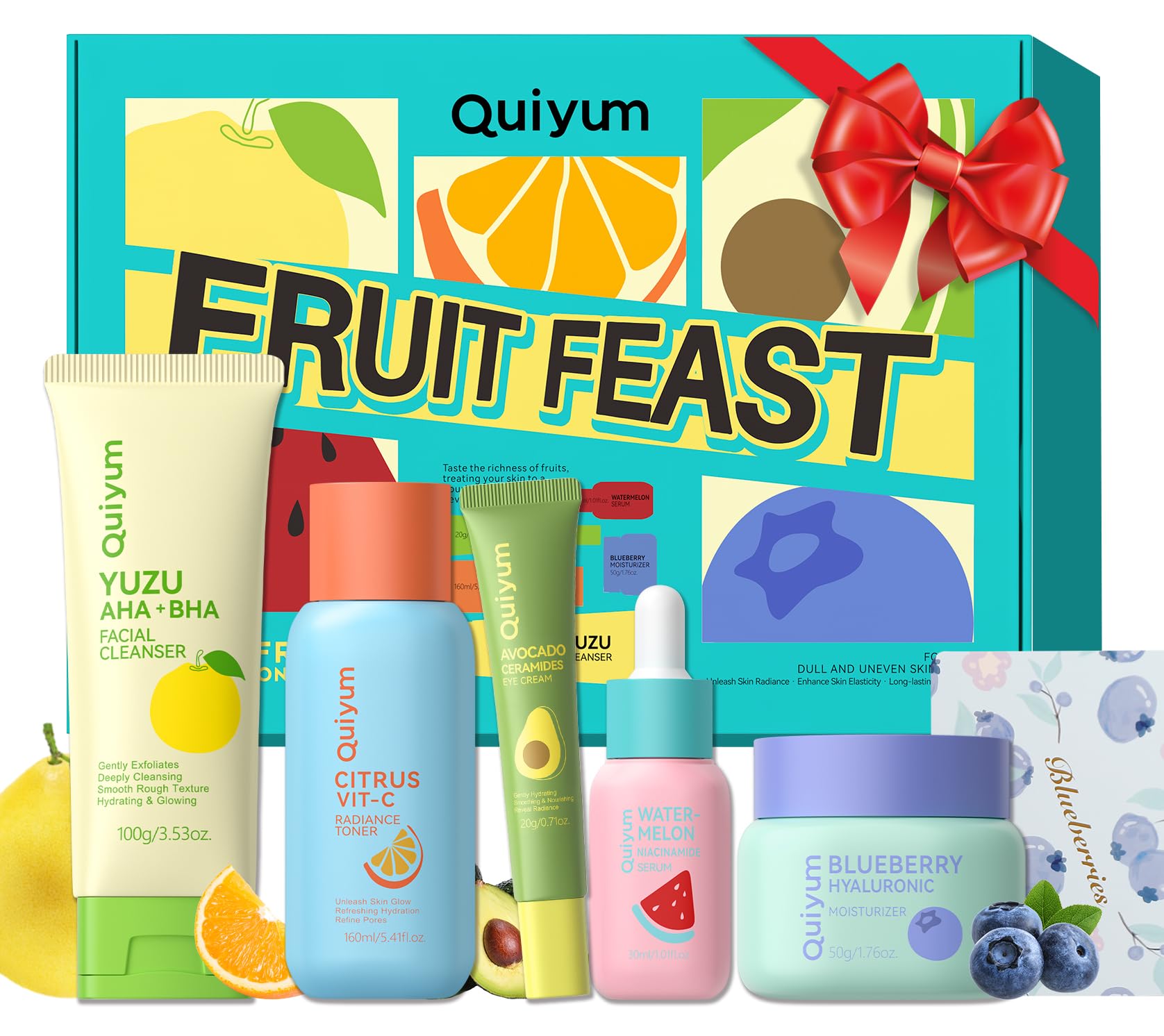 Quiyum Fruit Skincare Set - 5-Piece Hydrating Face Care Kit for Glass Skin
