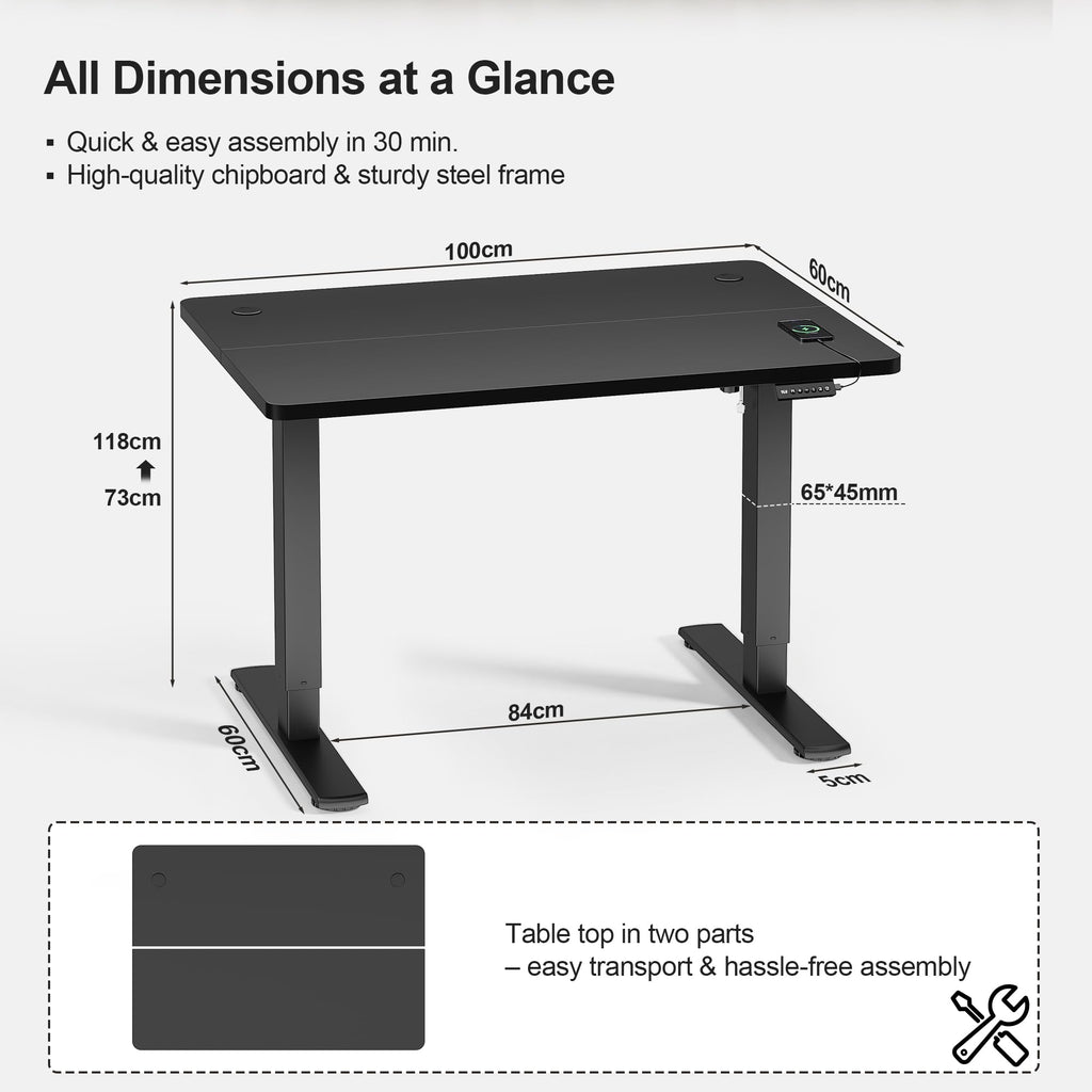 JUMMICO Electric Standing Desk 100x60cm – Height Adjustable with USB Charging, Sedentary Reminder, Memory Heights for Home Office Use, Black - image 3