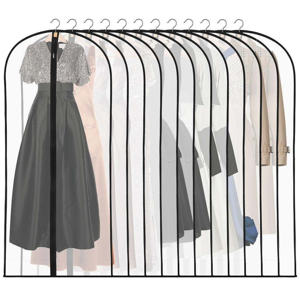 12 Pack Dress Bags Covers Long, 55in PEVA Garment Bags Suit Bags,Black Edge - image 1