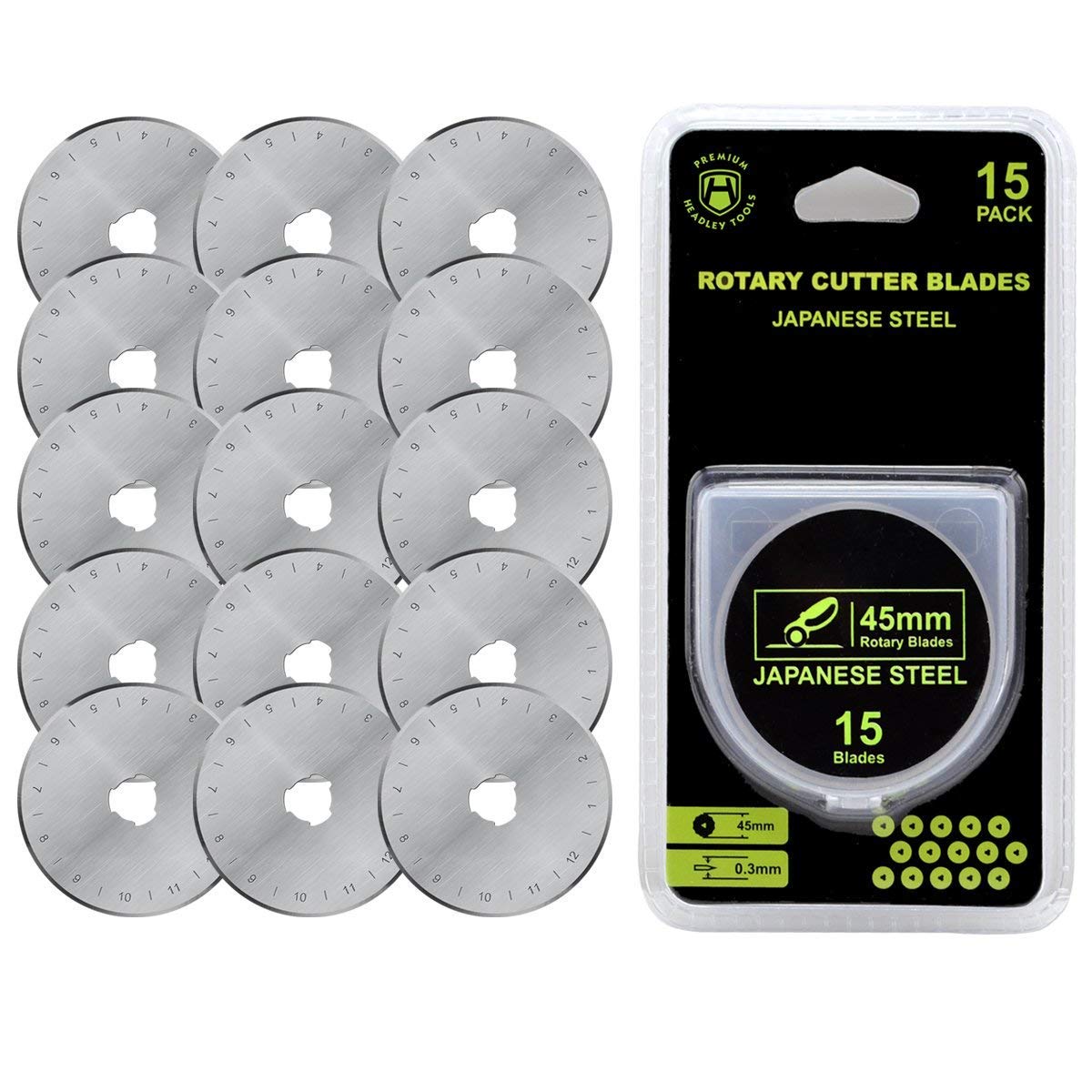 Headley Tools 45mm Rotary Cutter Blades | SKS-7 Steel | 15 Pack