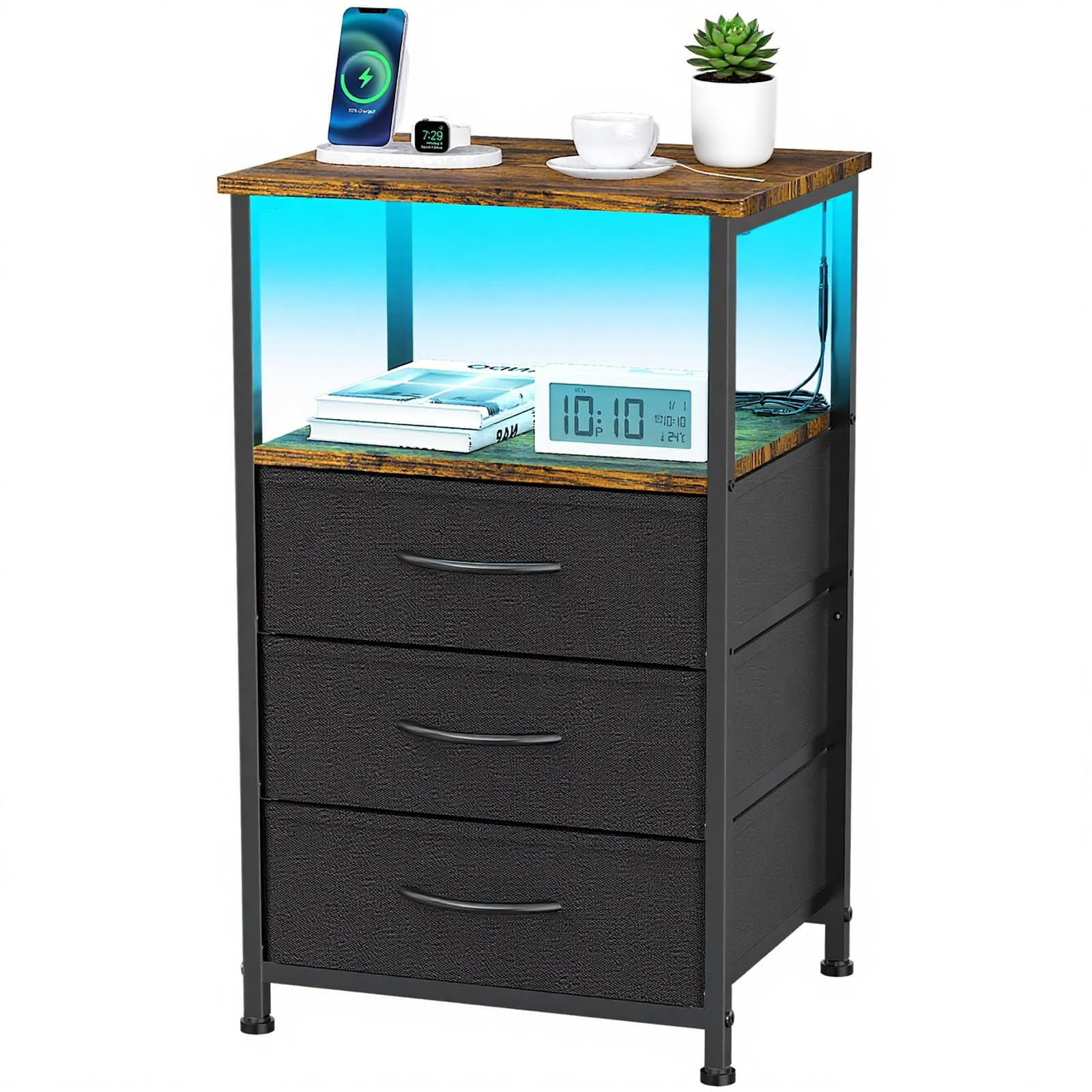 ZIPEEU LED Bedside Table | 3-Drawer Nightstand for Small Spaces