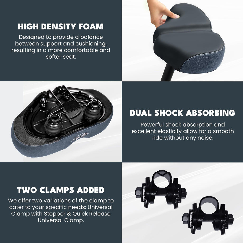 X Wing Noseless Bike Seat - Ergonomic Wide Saddle for Electric Bikes