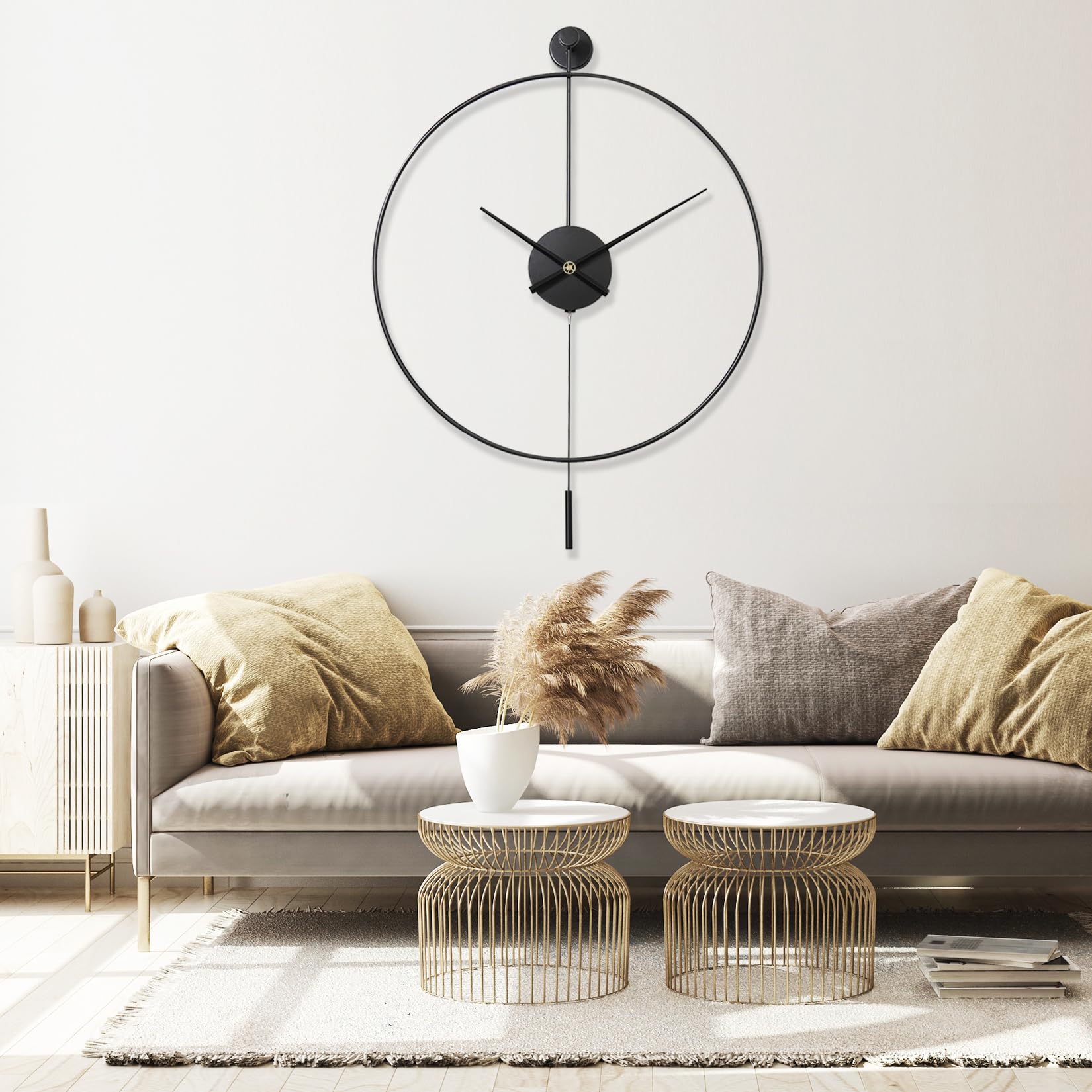 Jolof Store Large Metal Wall Clock – Modern Silent Pendulum Decor, 24in