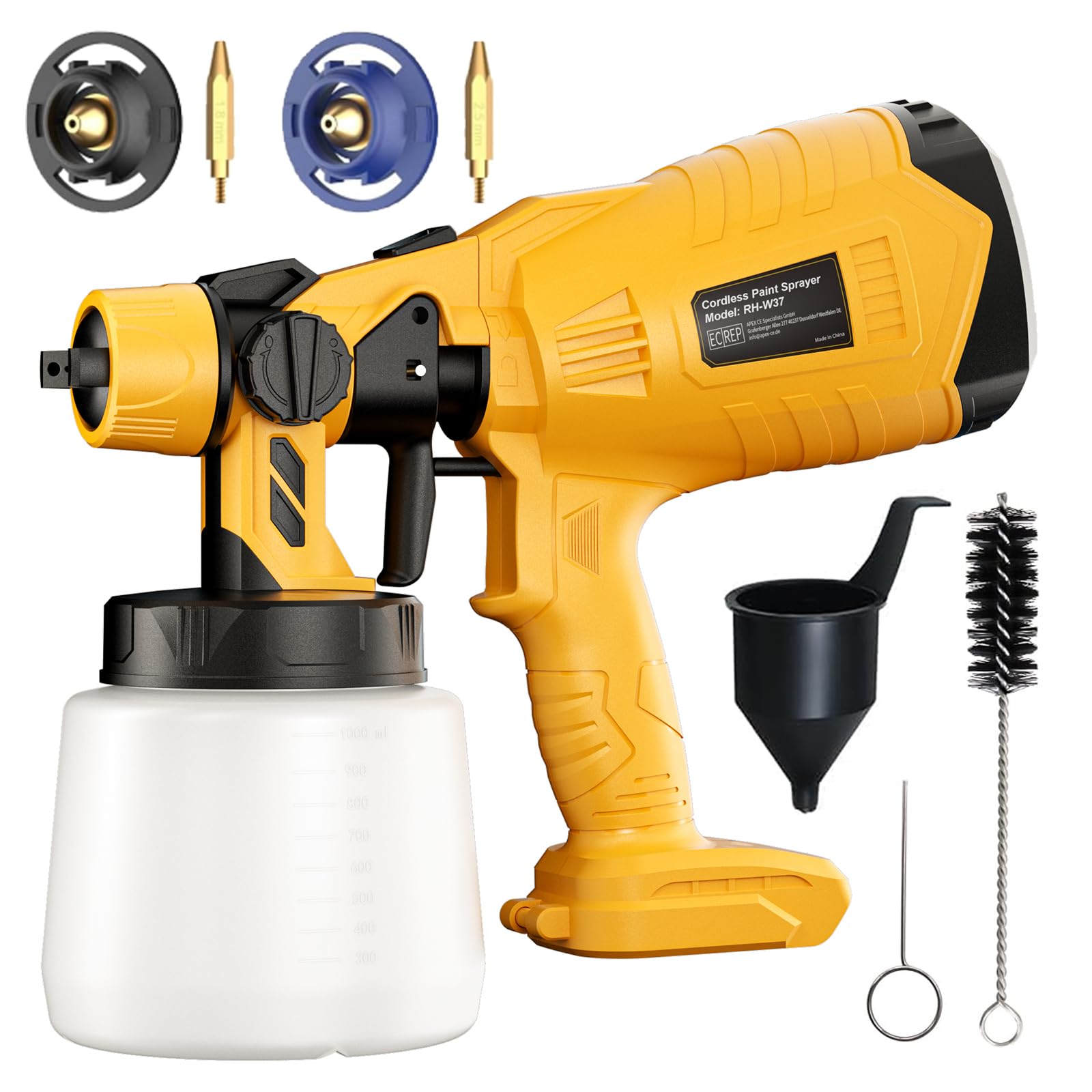 Cordless Paint Sprayer for Dewalt 20V – 1000ml Spray Gun