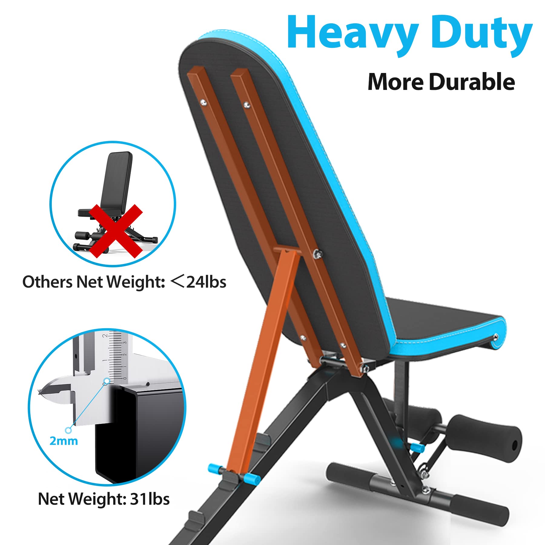 JX FITNESS Adjustable Weight Bench – Incline Decline Home Gym Bench