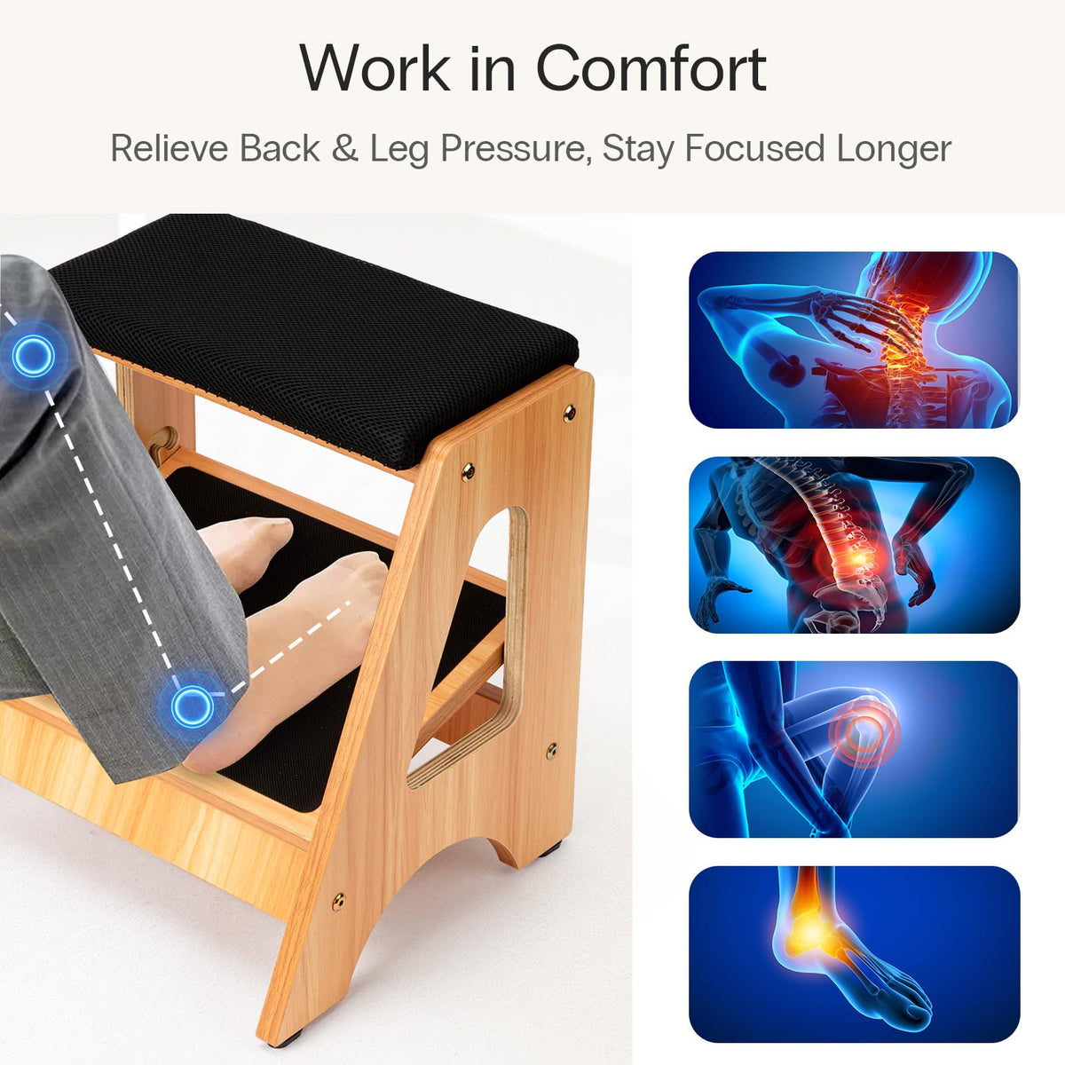 StrongTek 2 in 1 Footrest Rocker Wood Height Adjustable Non Slip - image 3