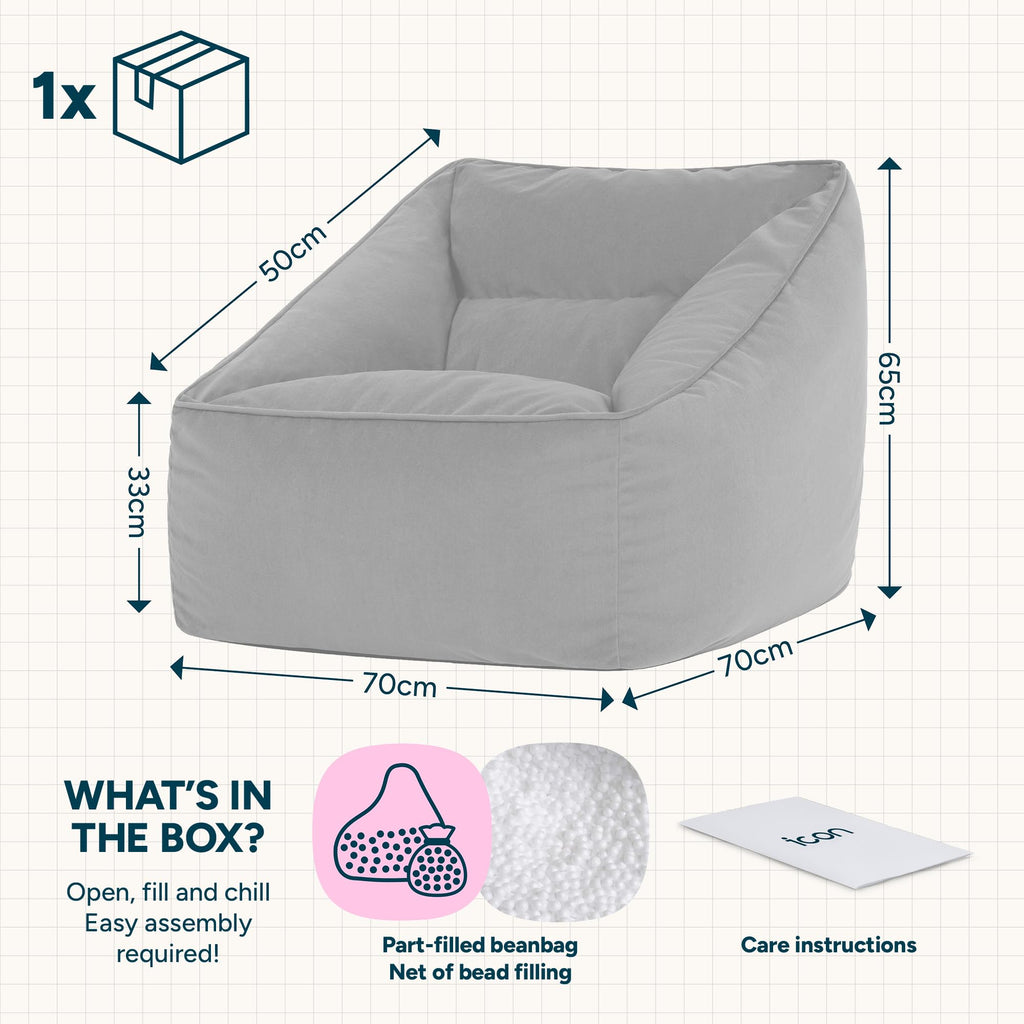 icon Natalia Velvet Bean Bag Chair with Filling Included, Pink