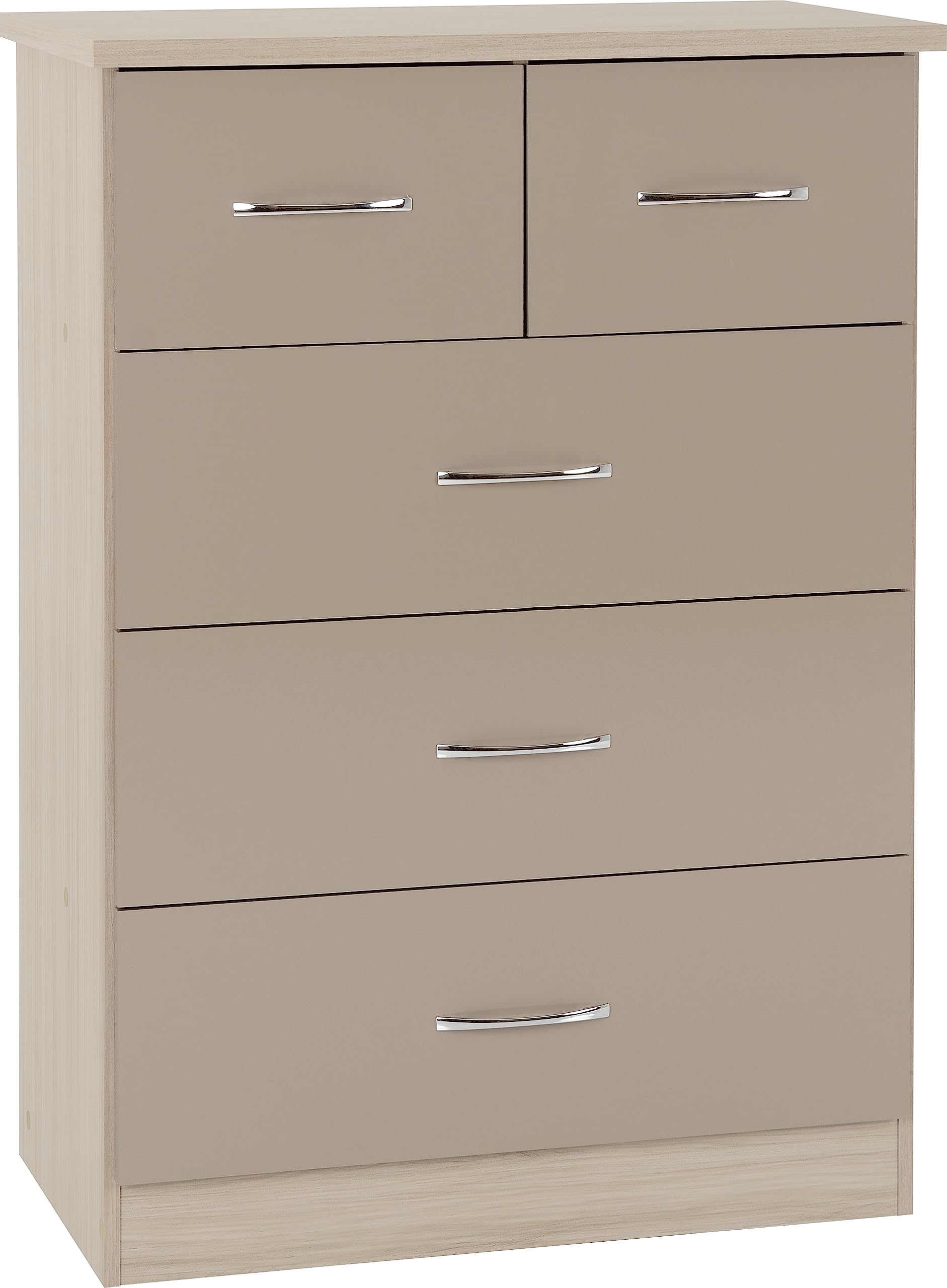 Seconique Nevada 5 Drawer Chest – Oyster Gloss & Light Oak Effect