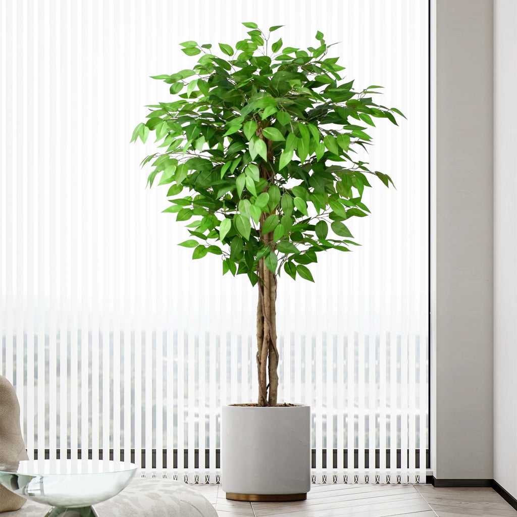 Keeplush 5ft Artificial Ficus Tree | Lifelike Faux Plant with Wood Trunks