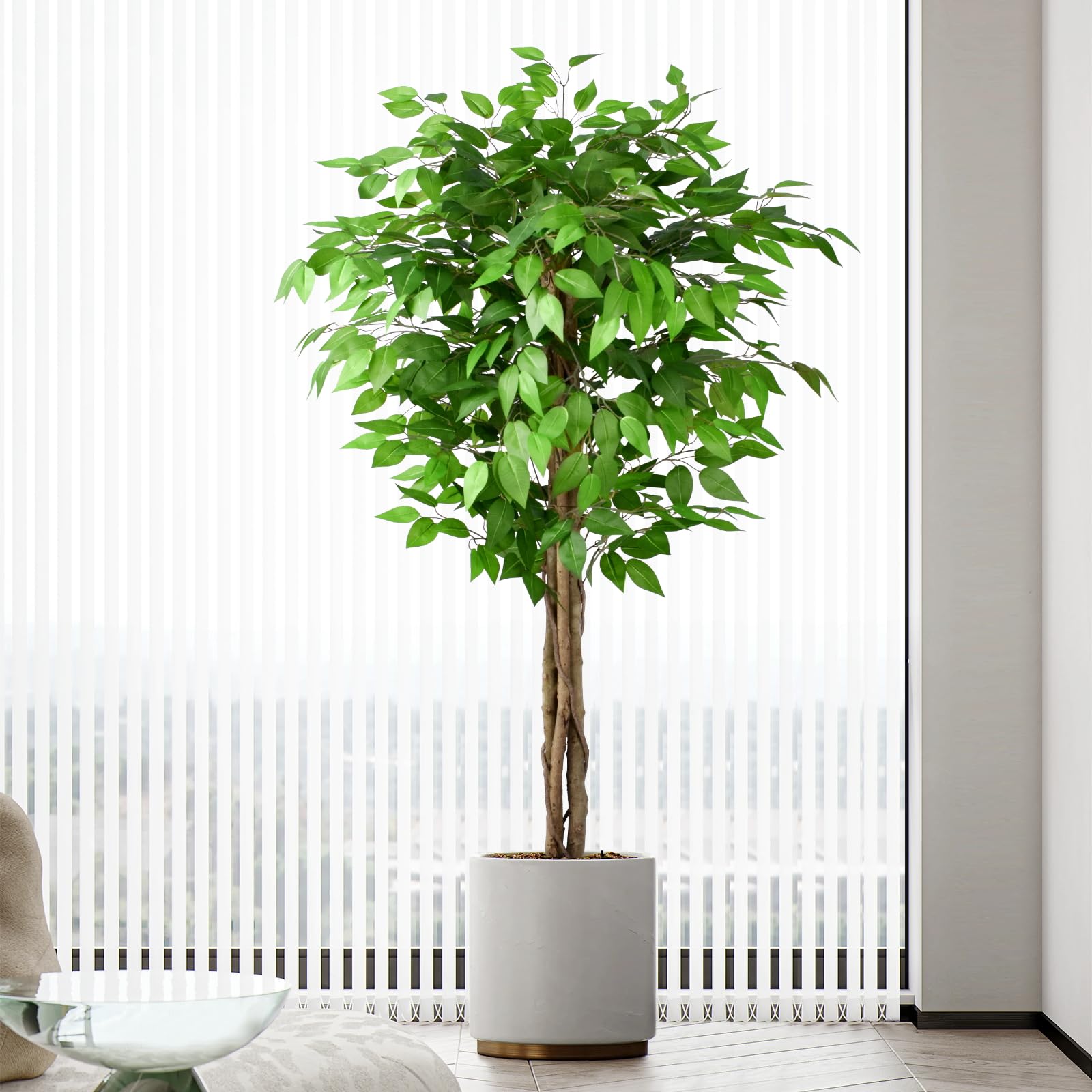 Keeplush 5ft Artificial Ficus Tree | Lifelike Faux Plant with Wood Trunks