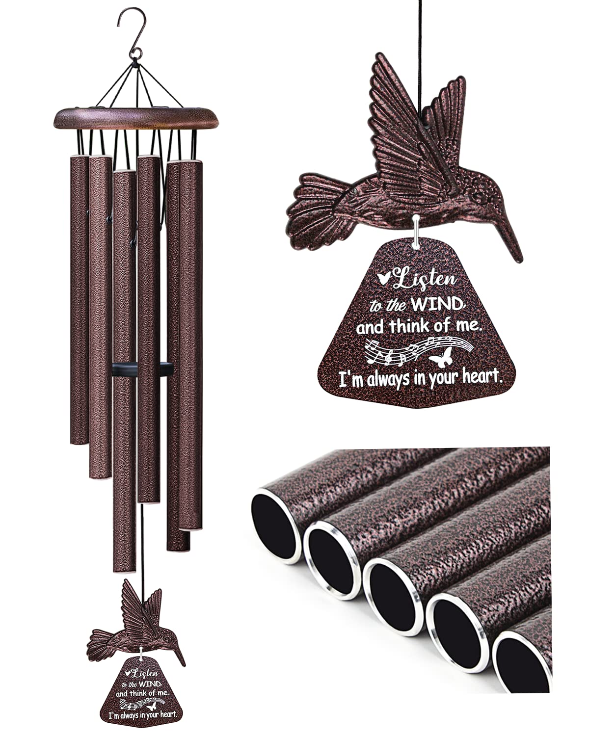 Hummingbird Memorial Wind Chimes - 32 Inch Sympathy Gift