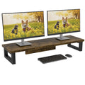 OYRREU Dual Monitor Stand Riser – 91x26cm Wooden Desktop Organiser