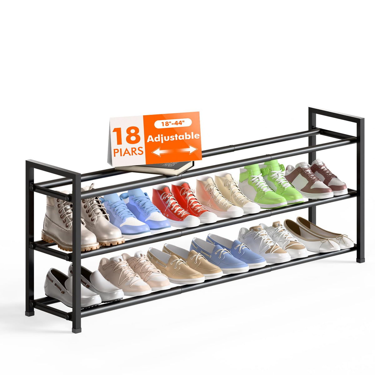 Bumusty 3 Tier Long Expandable Shoe Rack, Black - image 1