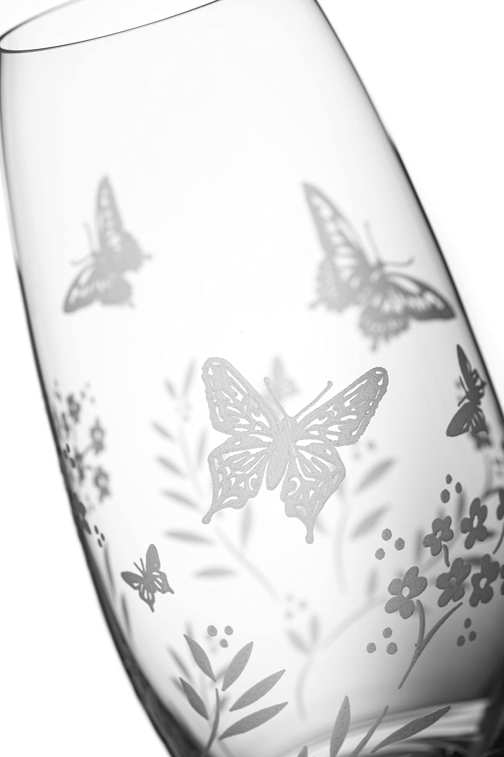 DIAMANTE Crystal Butterfly Vase – Hand Etched Floral Barrel Vase, 25cm