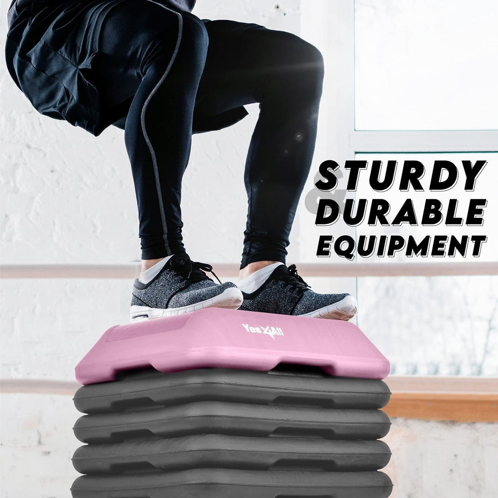 Yes4All Adjustable High Step Aerobic Platform with 4 Risers - Pink/Grey